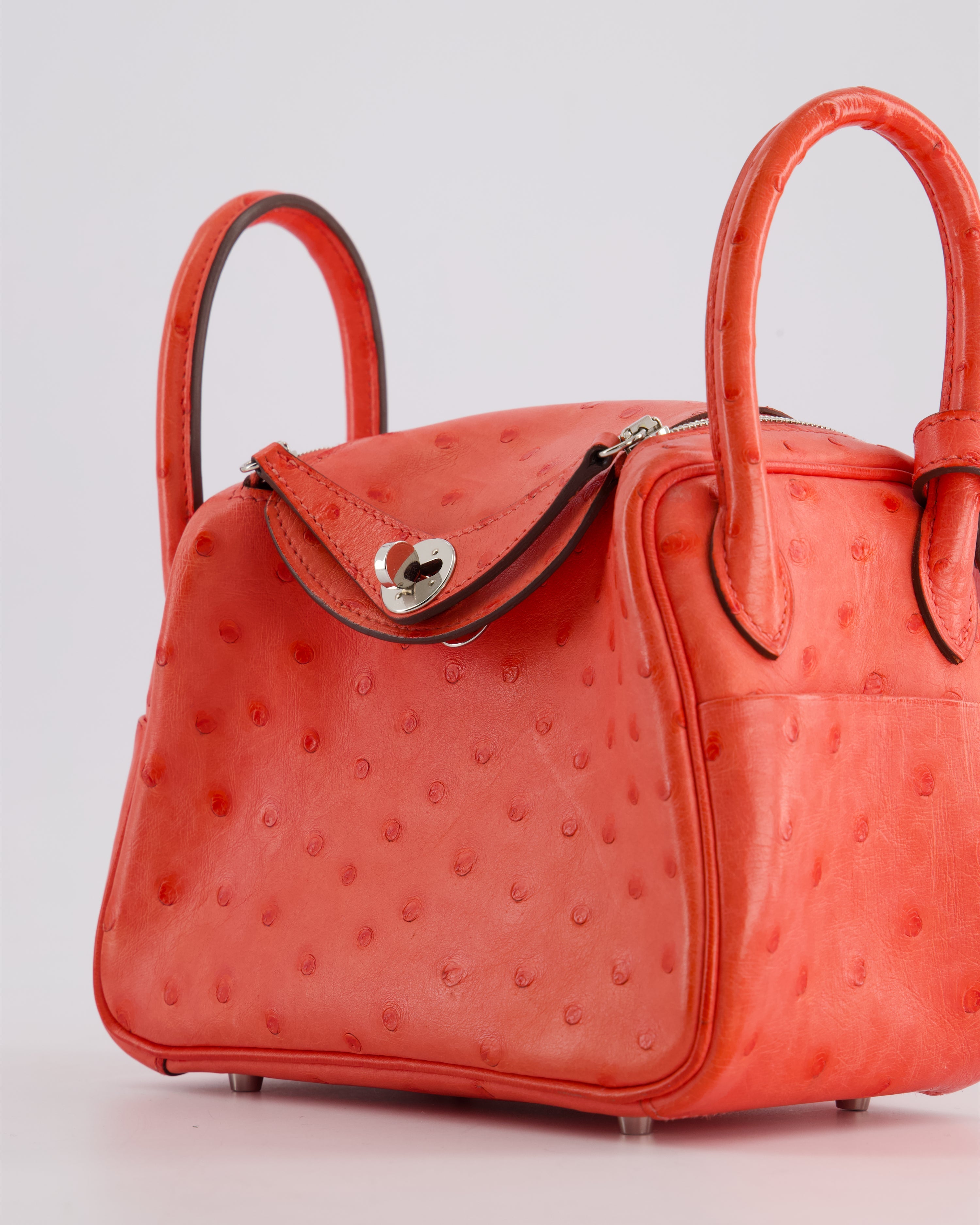 Hermès Mini Lindy Bag in Bougainvillea Ostrich Leather with Palladium Hardware