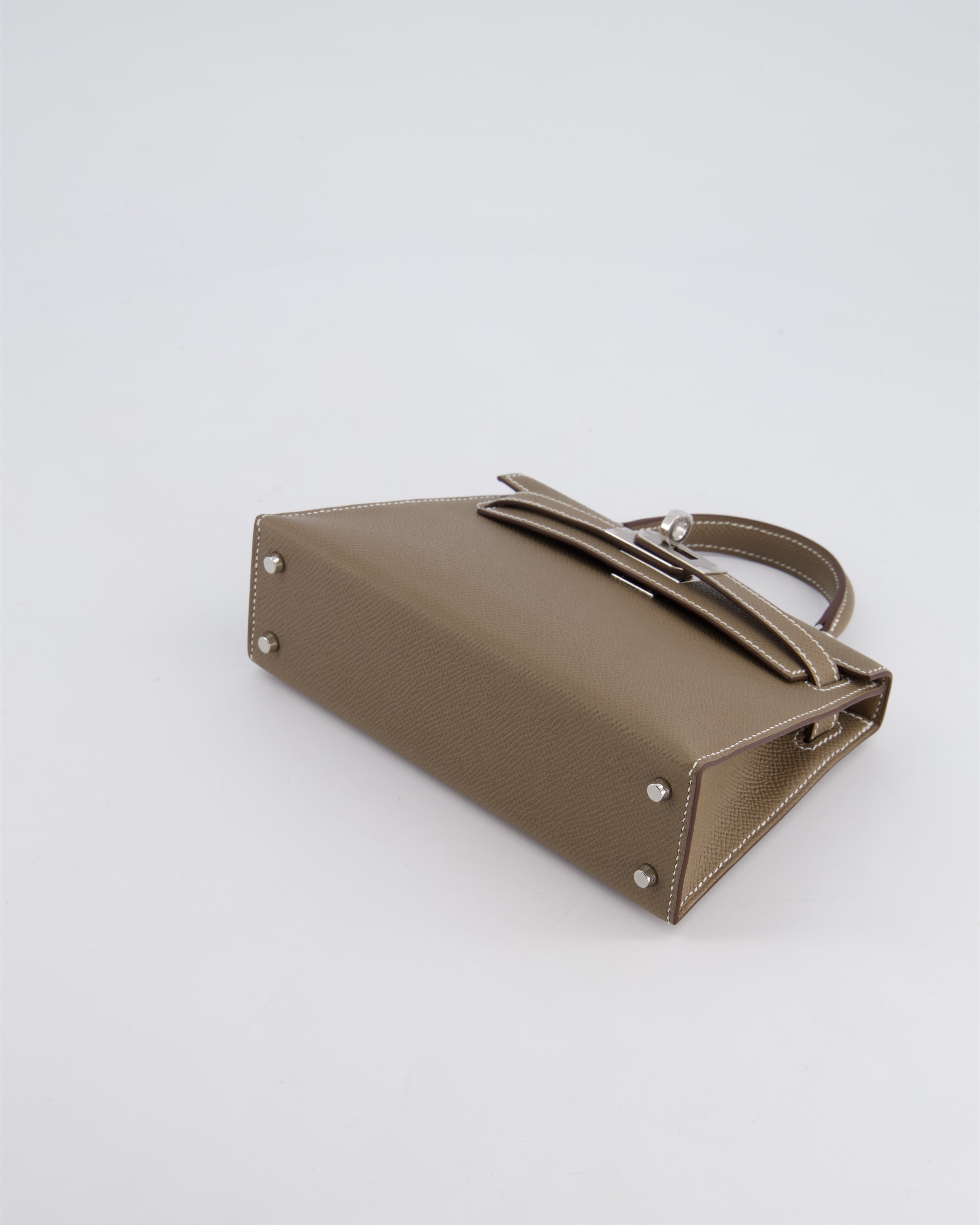 *HOT* Hermès Mini Kelly II 20 Bag in Etoupe Epsom Leather with Palladium Hardware