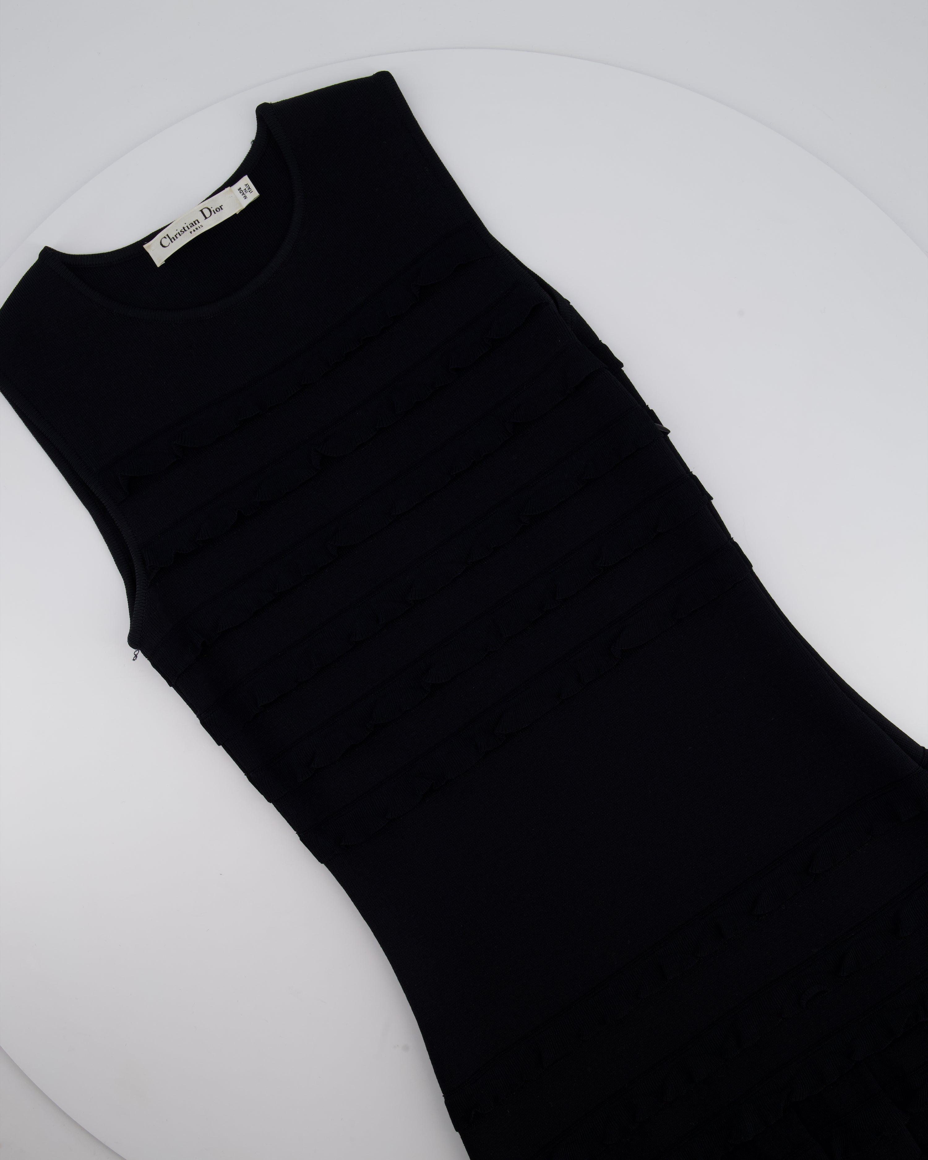 Christian Dior Black Sleeveless Knitted Midi Dress with Frill Detail FR 34 (UK 6)