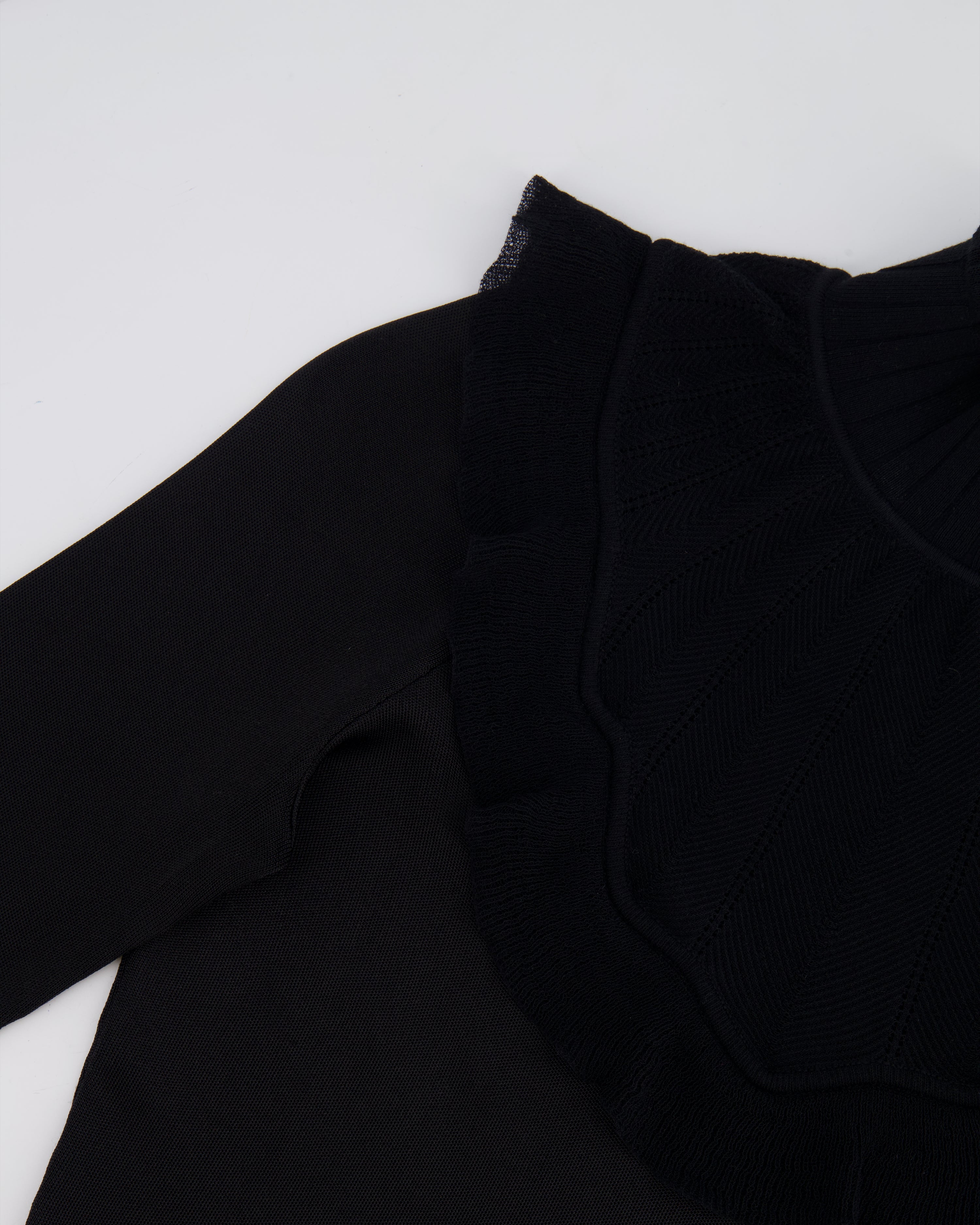 Hermès Black Ruffle Long Sleeve Top with Collar Detail Size FR 34 (UK 6)