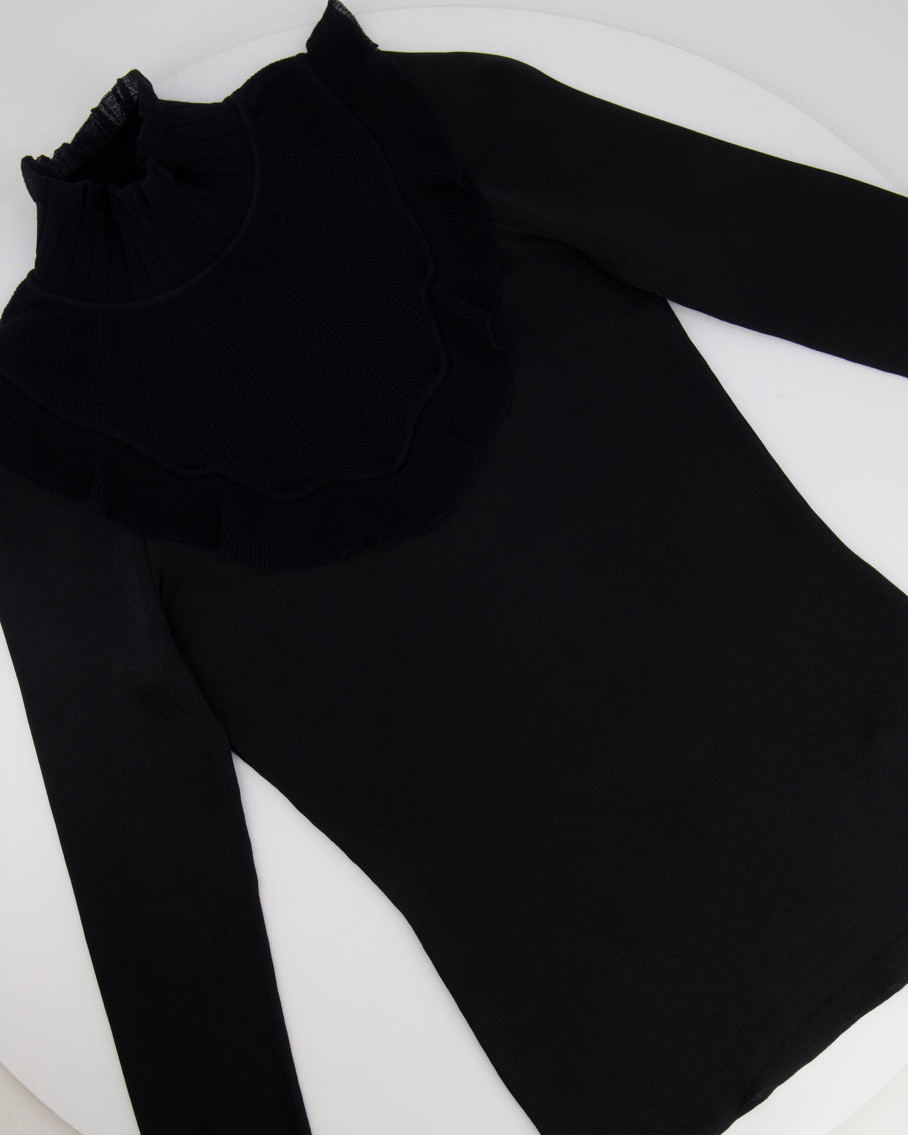 Hermès Black Ruffle Long Sleeve Top with Collar Detail Size FR 34 (UK 6)