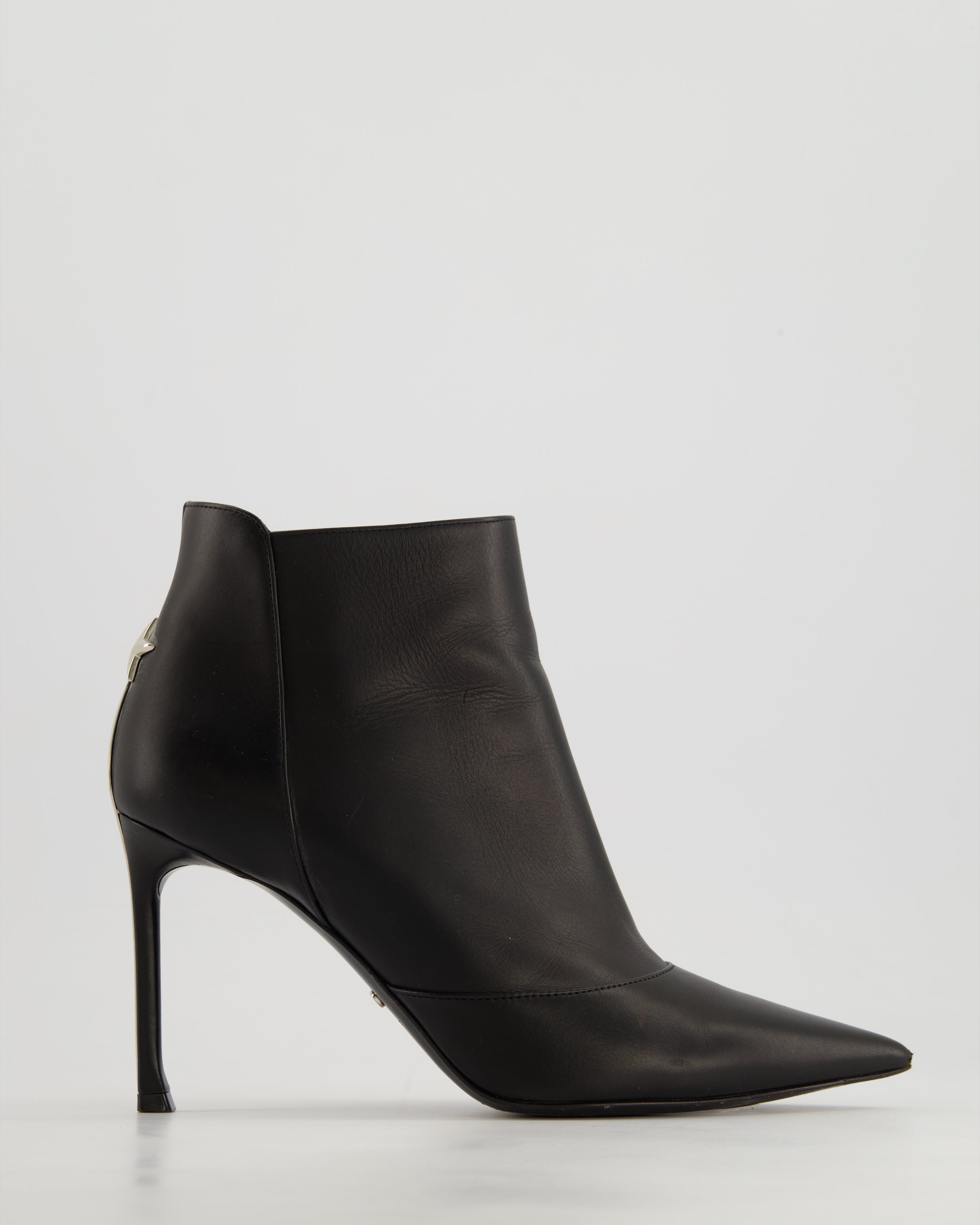 Christian Dior Stiletto Ankle Boots With Silver Metal Heel Detail Size EU 38.5