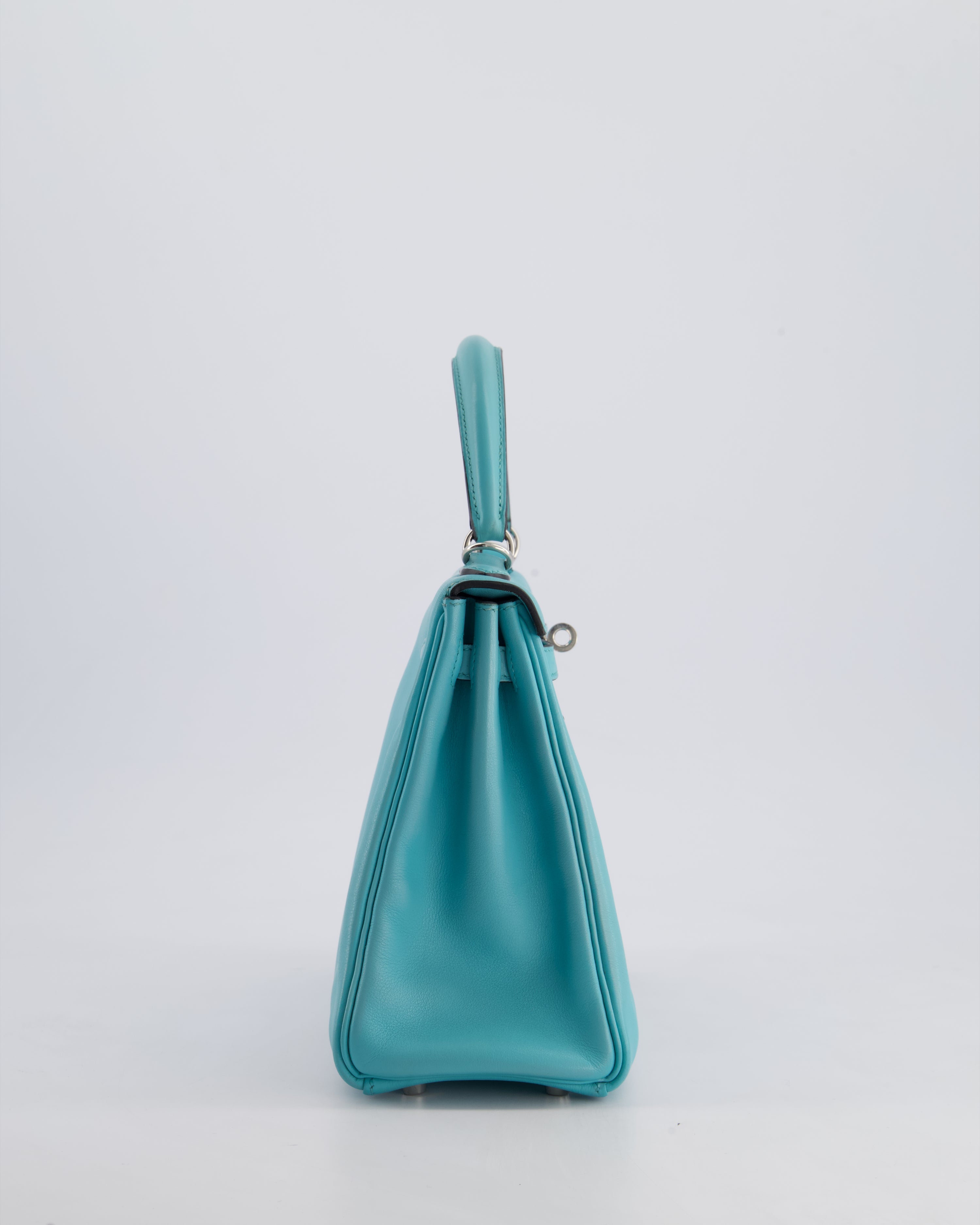 Hermès Kelly 25 Retourne Bag in Bleu Atoll Swift Leather with Palladium Hardware