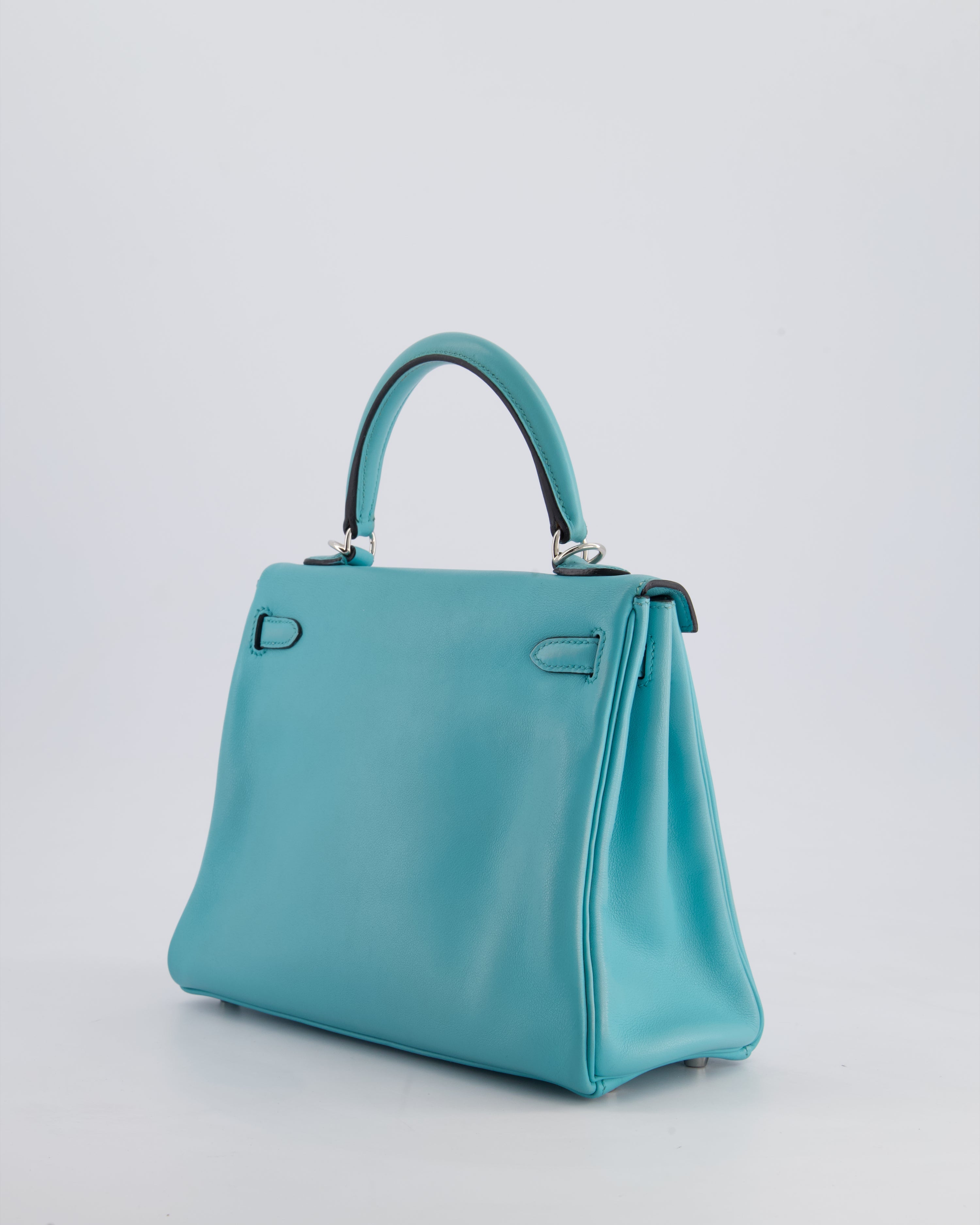 Hermès Kelly 25 Retourne Bag in Bleu Atoll Swift Leather with Palladium Hardware