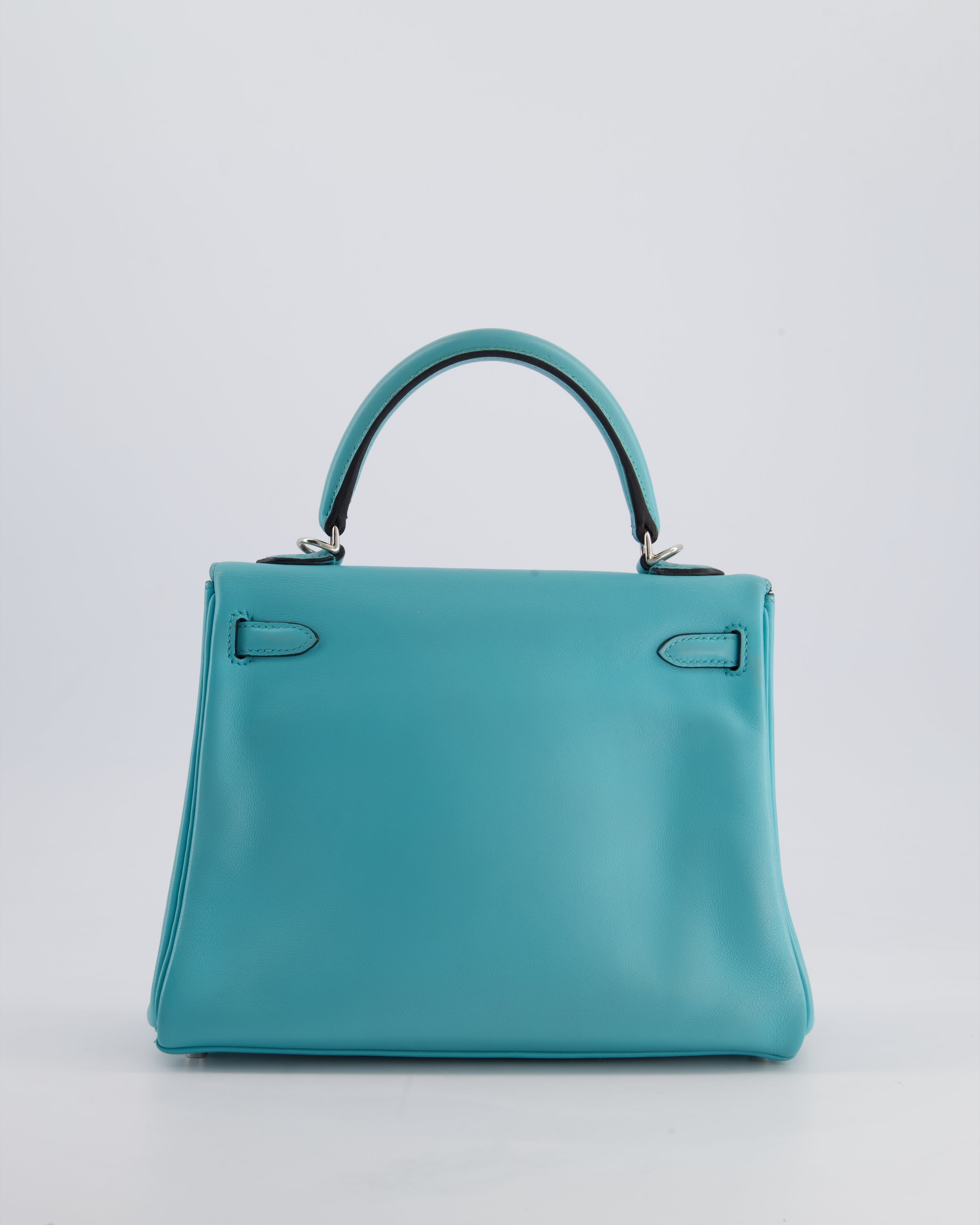 Hermès Kelly 25 Retourne Bag in Bleu Atoll Swift Leather with Palladium Hardware