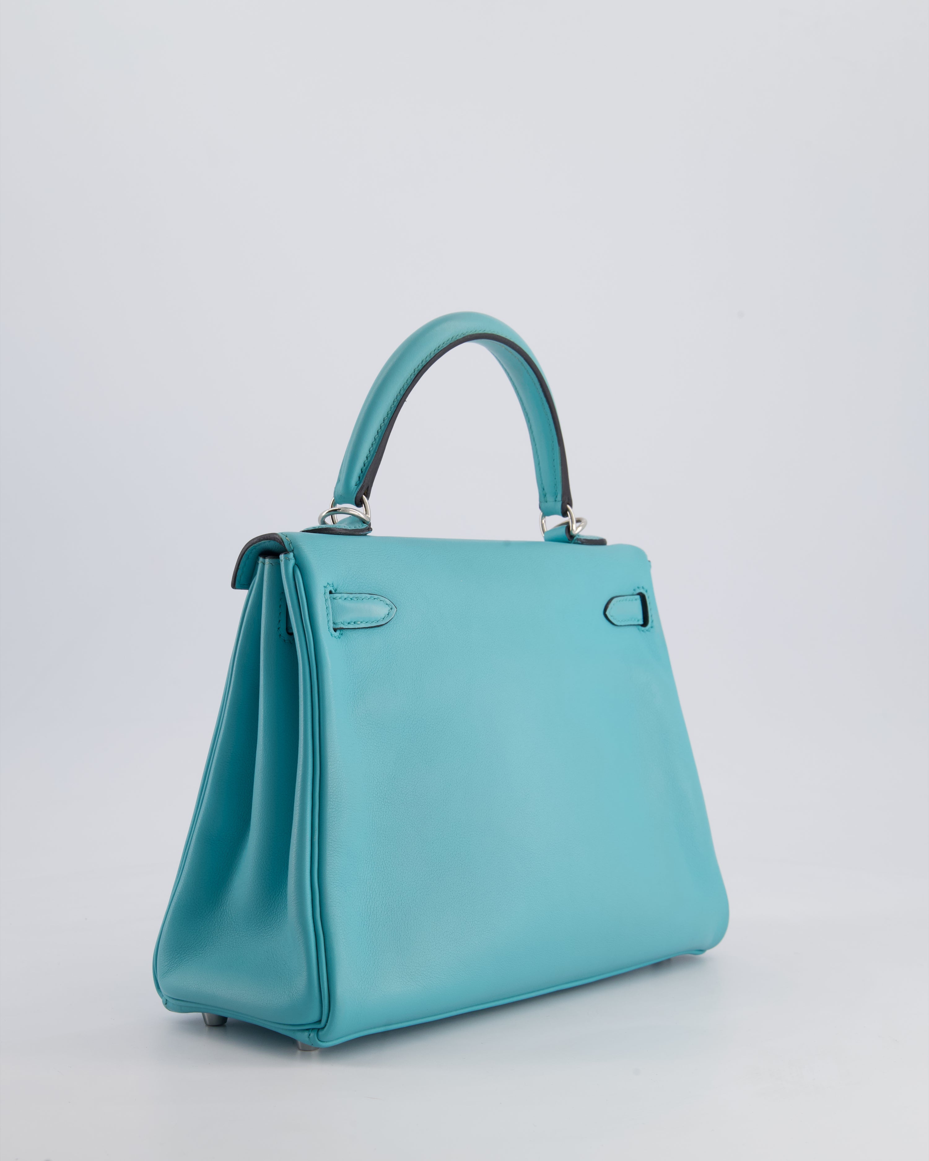 Hermès Kelly 25 Retourne Bag in Bleu Atoll Swift Leather with Palladium Hardware