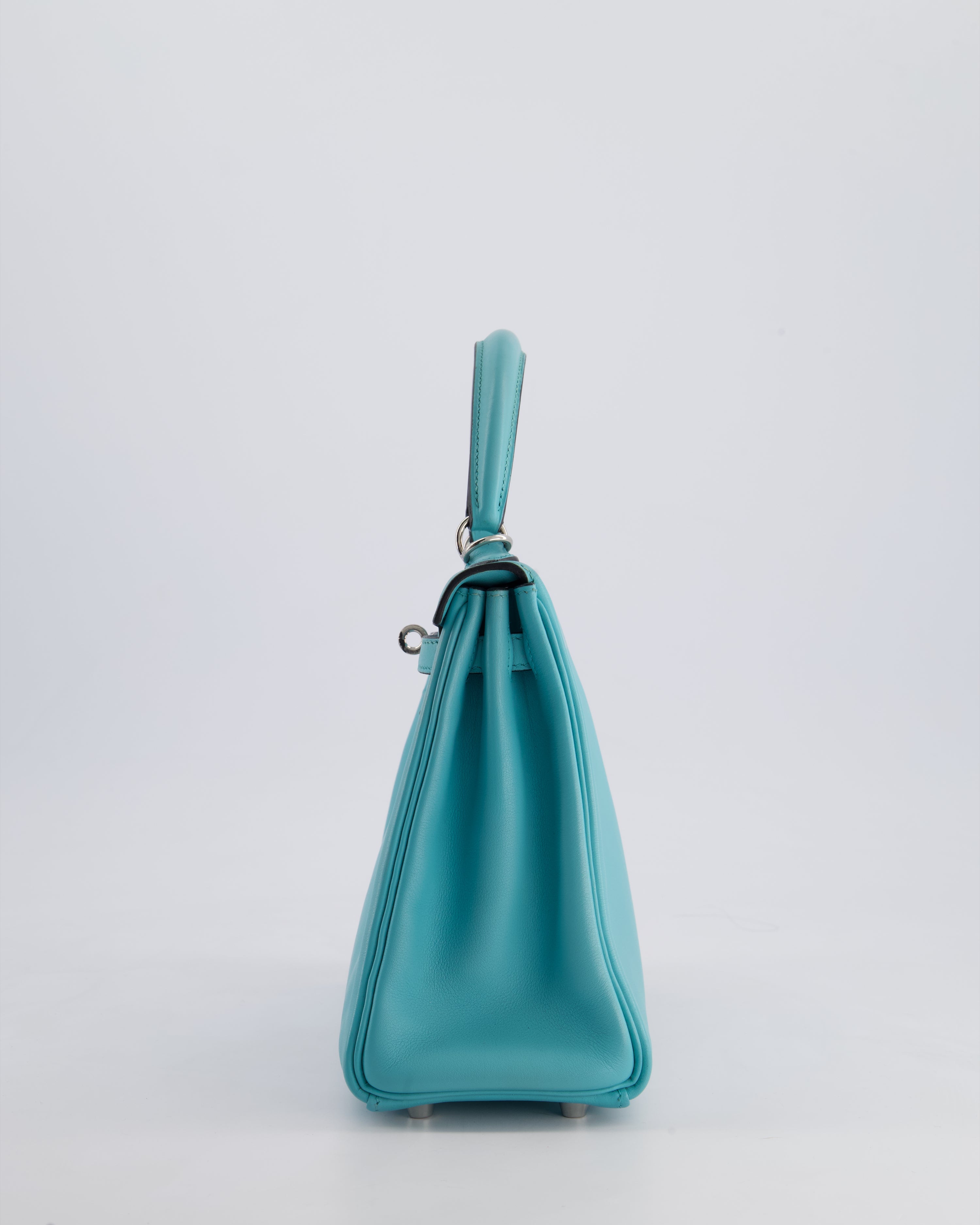 Hermès Kelly 25 Retourne Bag in Bleu Atoll Swift Leather with Palladium Hardware