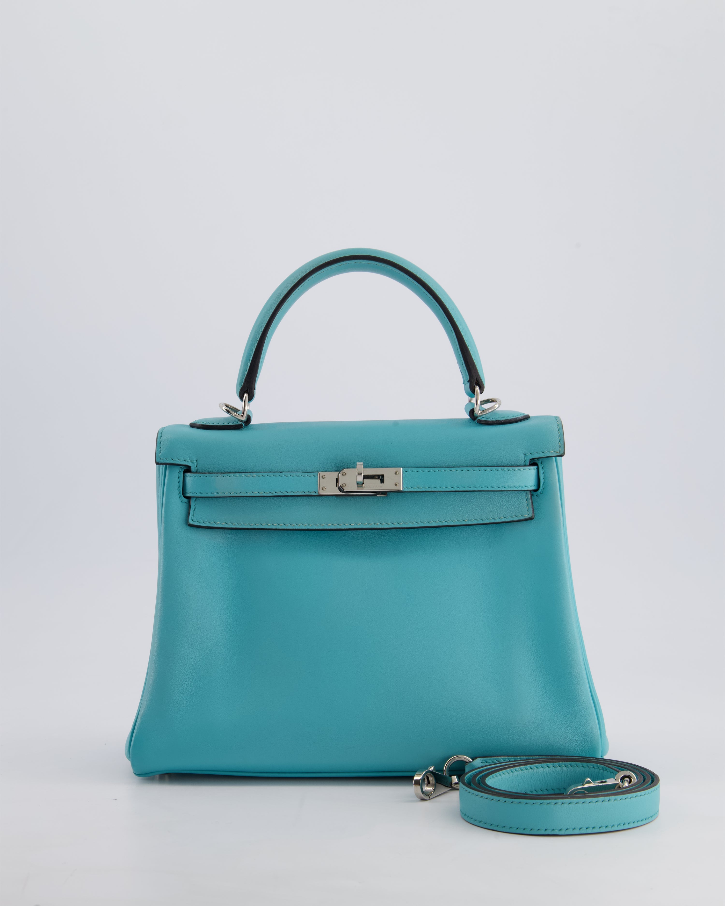 Hermès Kelly 25 Retourne Bag in Bleu Atoll Swift Leather with Palladium Hardware