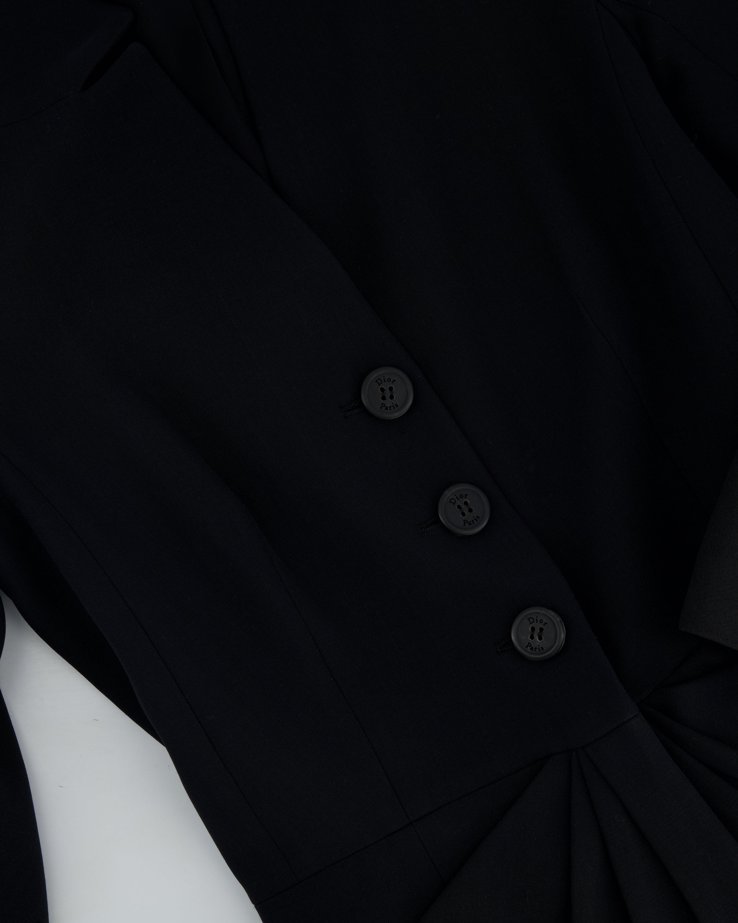 Christian Dior Black Button Down Jacket with Ruched Pocket Detail Size FR 36 (UK 8)