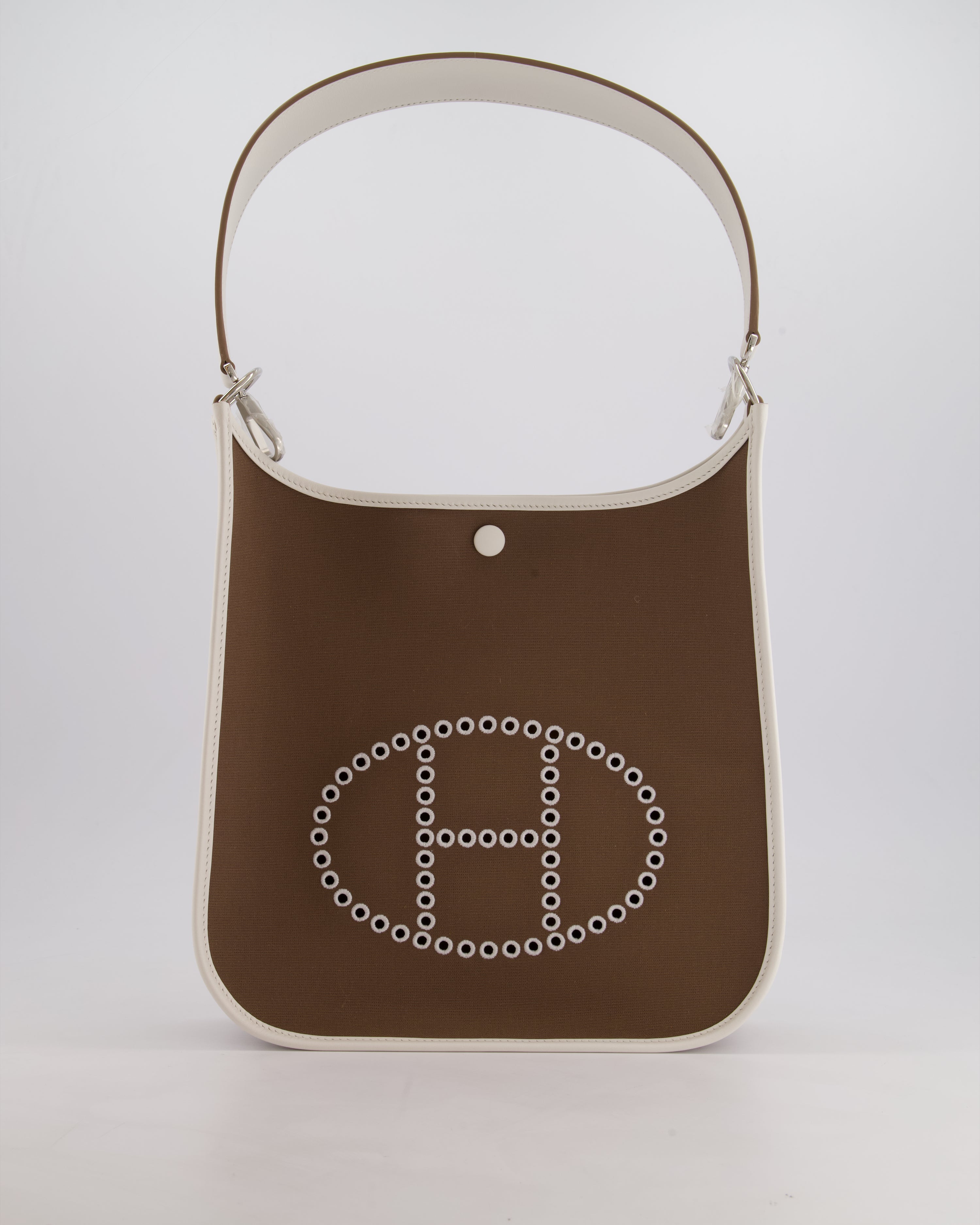 Hermes Evelyne 29 in Neo Etoupe Canvas and White with Palladium Hardware