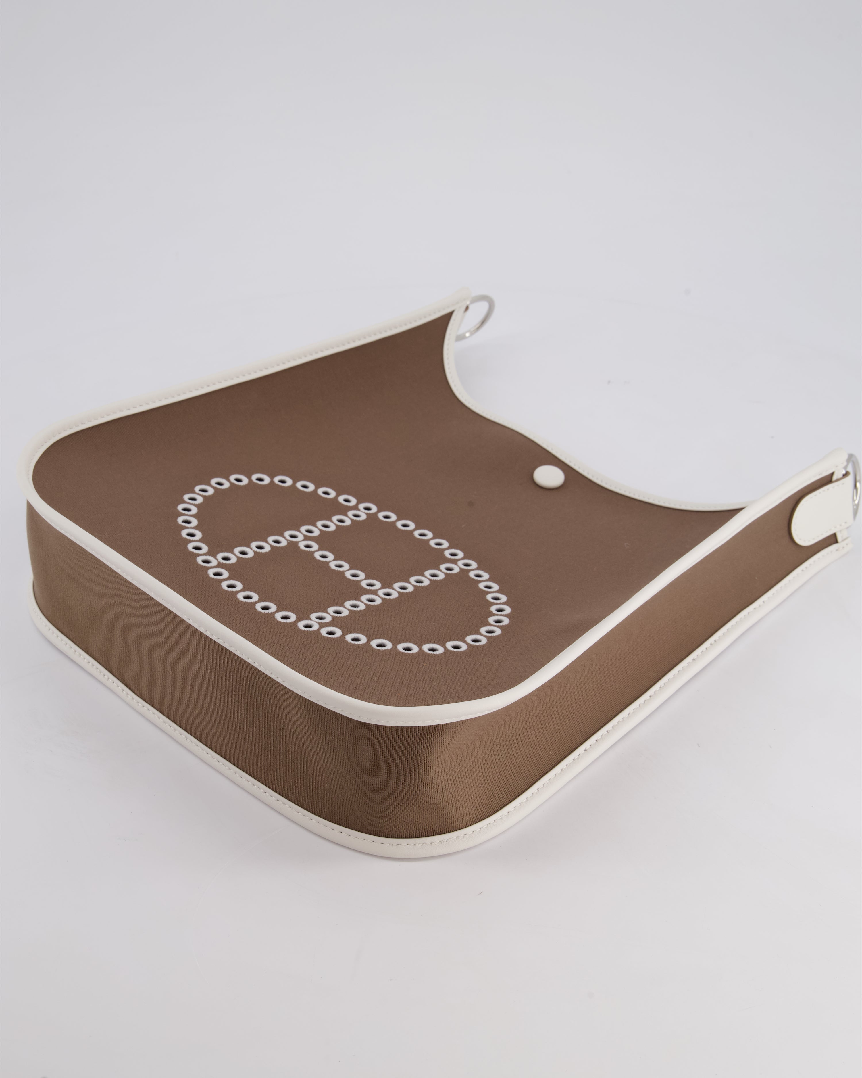 Hermes Evelyne 29 in Neo Etoupe Canvas and White with Palladium Hardware