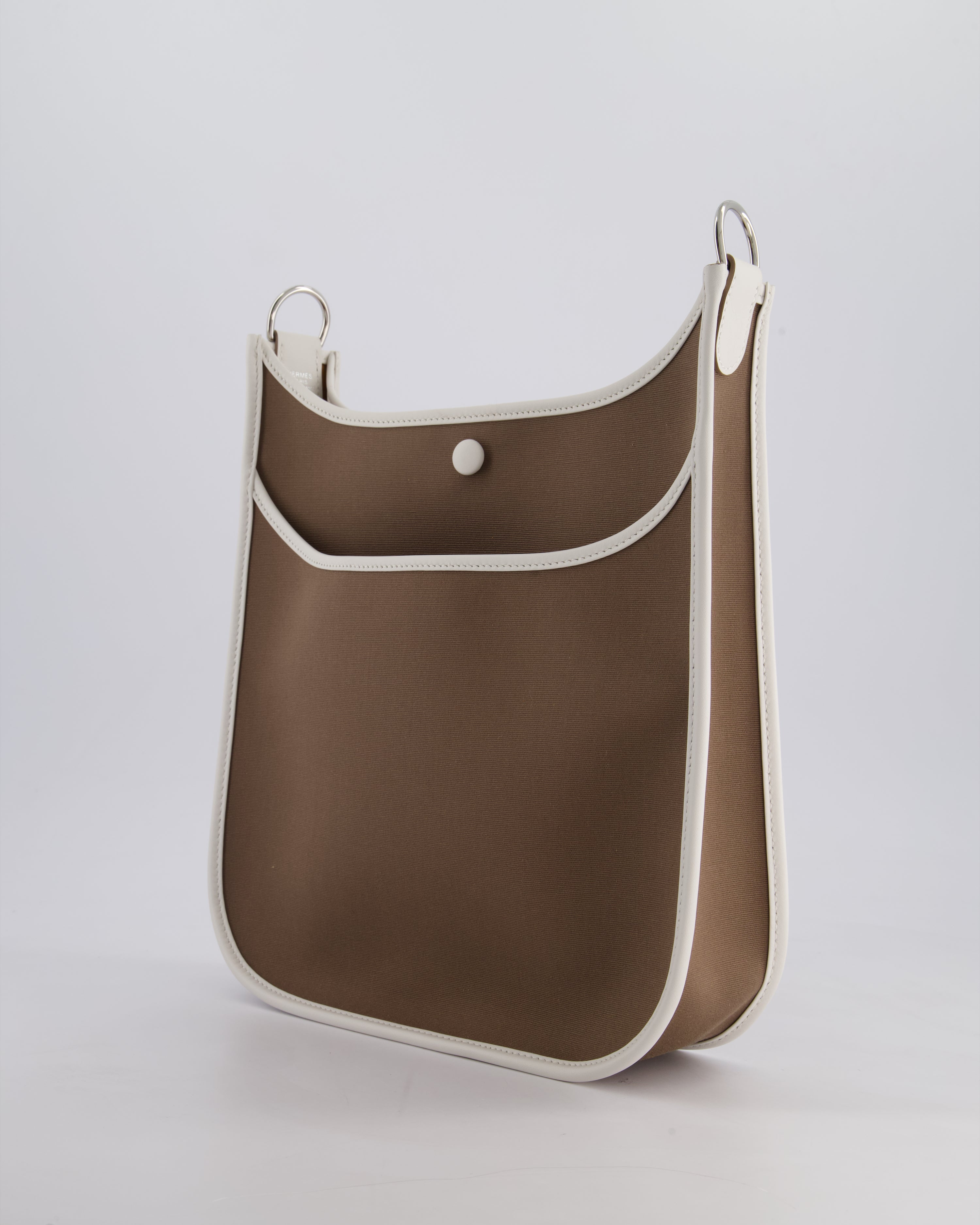 Hermes Evelyne 29 in Neo Etoupe Canvas and White with Palladium Hardware