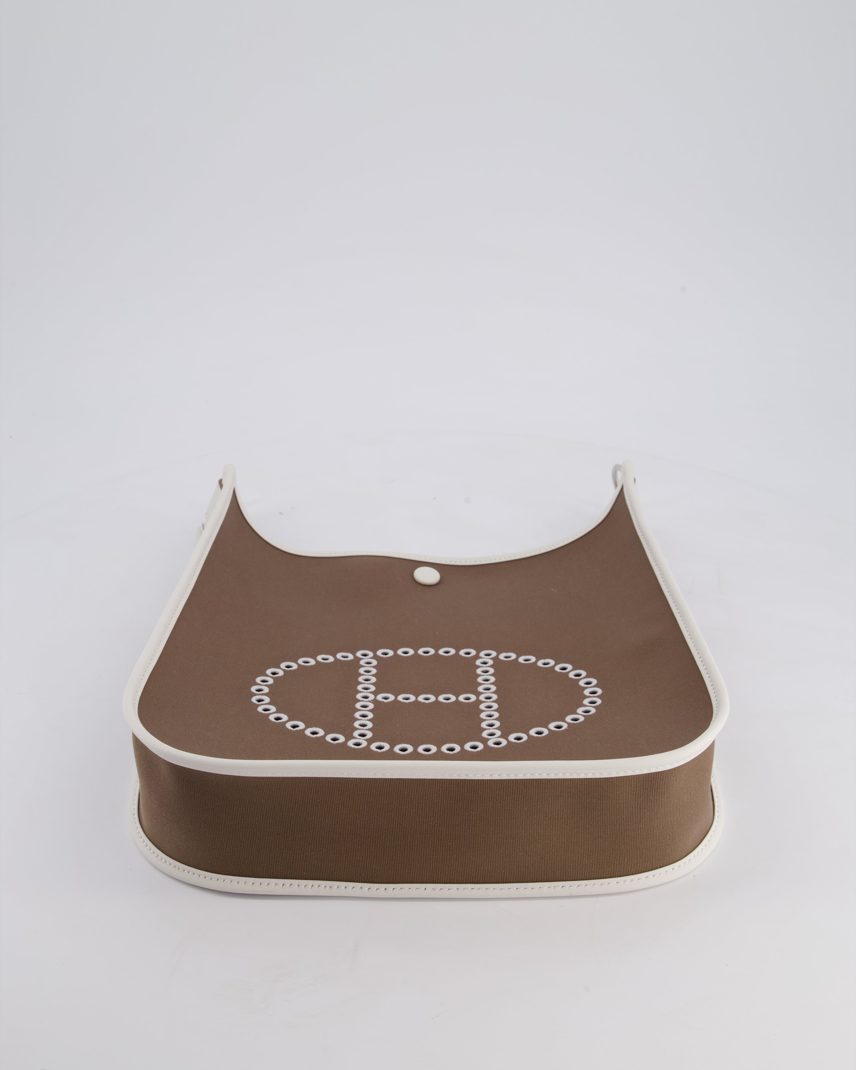 Hermes Evelyne 29 in Neo Etoupe Canvas and White with Palladium Hardware