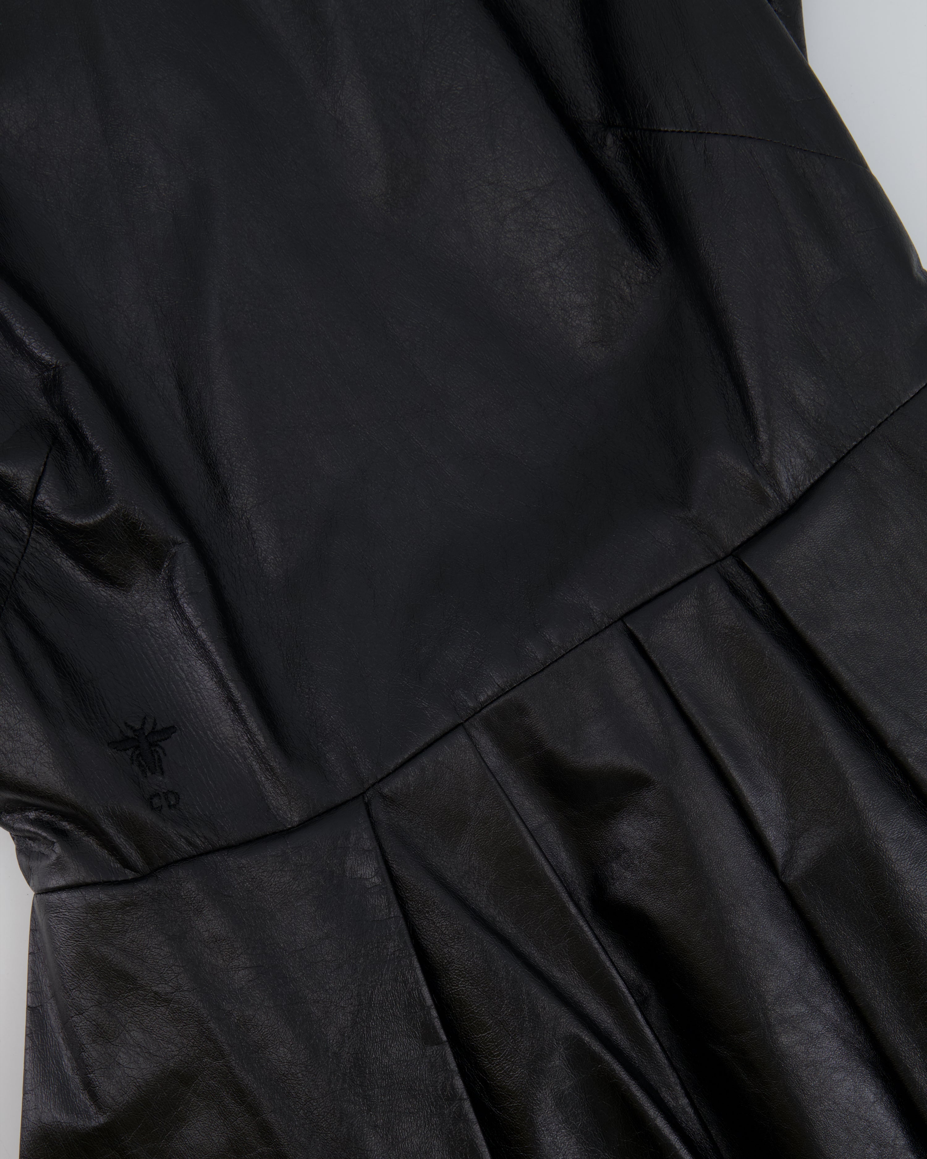 Christian Dior Black Leather Mini Short Sleeve Dress with CD Logo Detail Size FR 38 (UK 10)