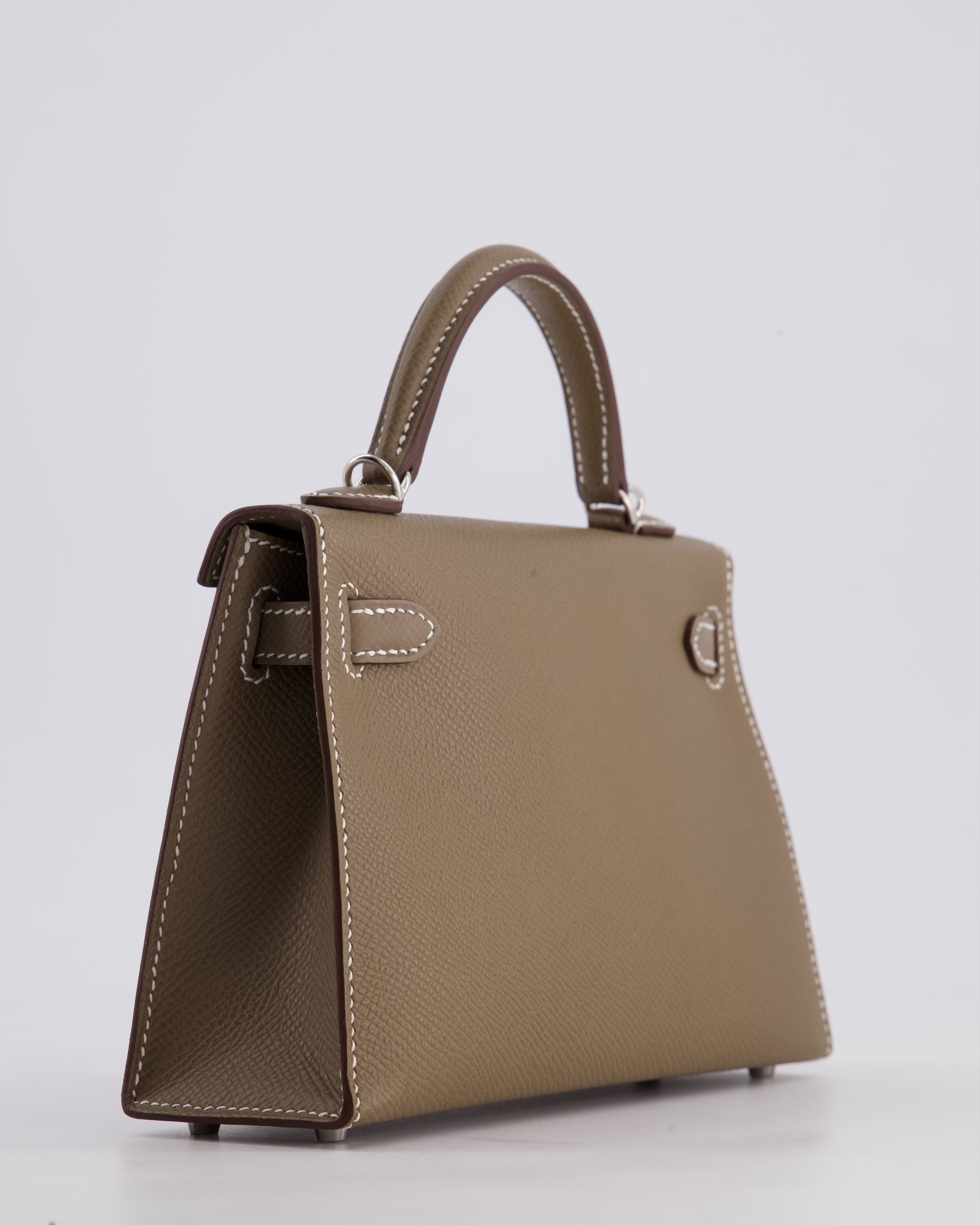 *HOT* Hermès Mini Kelly II 20 Bag in Etoupe Epsom Leather with Palladium Hardware