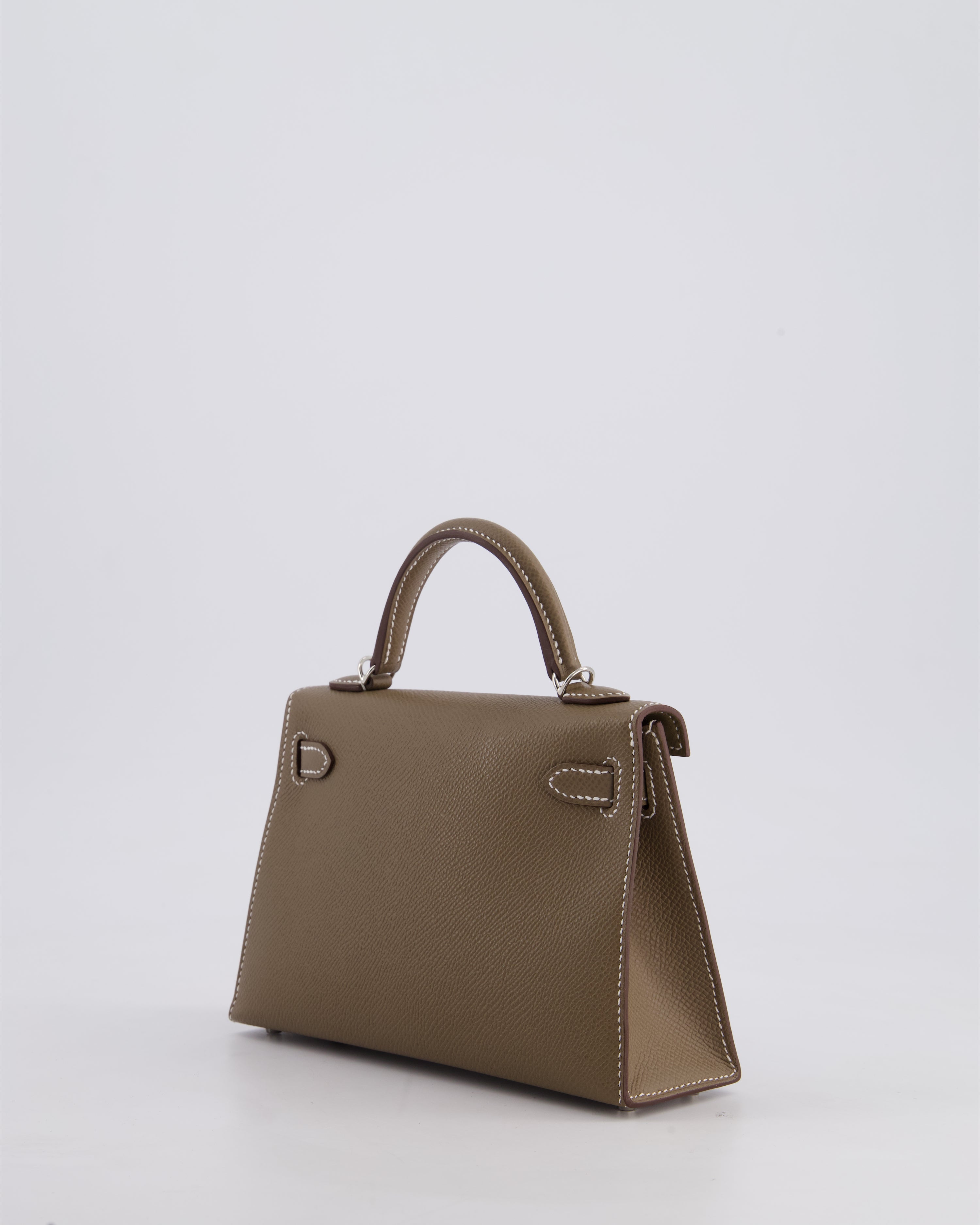 *HOT* Hermès Mini Kelly II 20 Bag in Etoupe Epsom Leather with Palladium Hardware