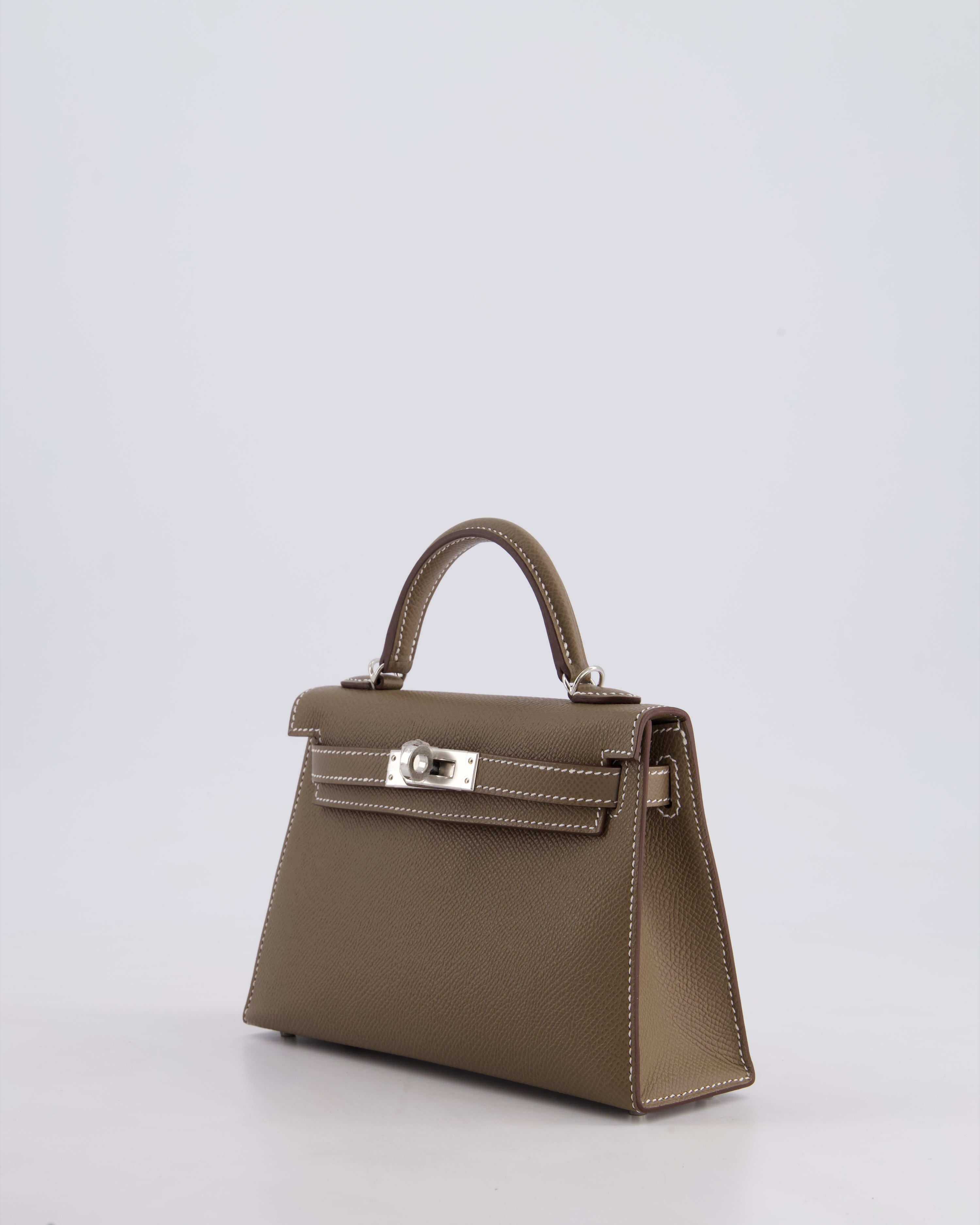 *HOT* Hermès Mini Kelly II 20 Bag in Etoupe Epsom Leather with Palladium Hardware