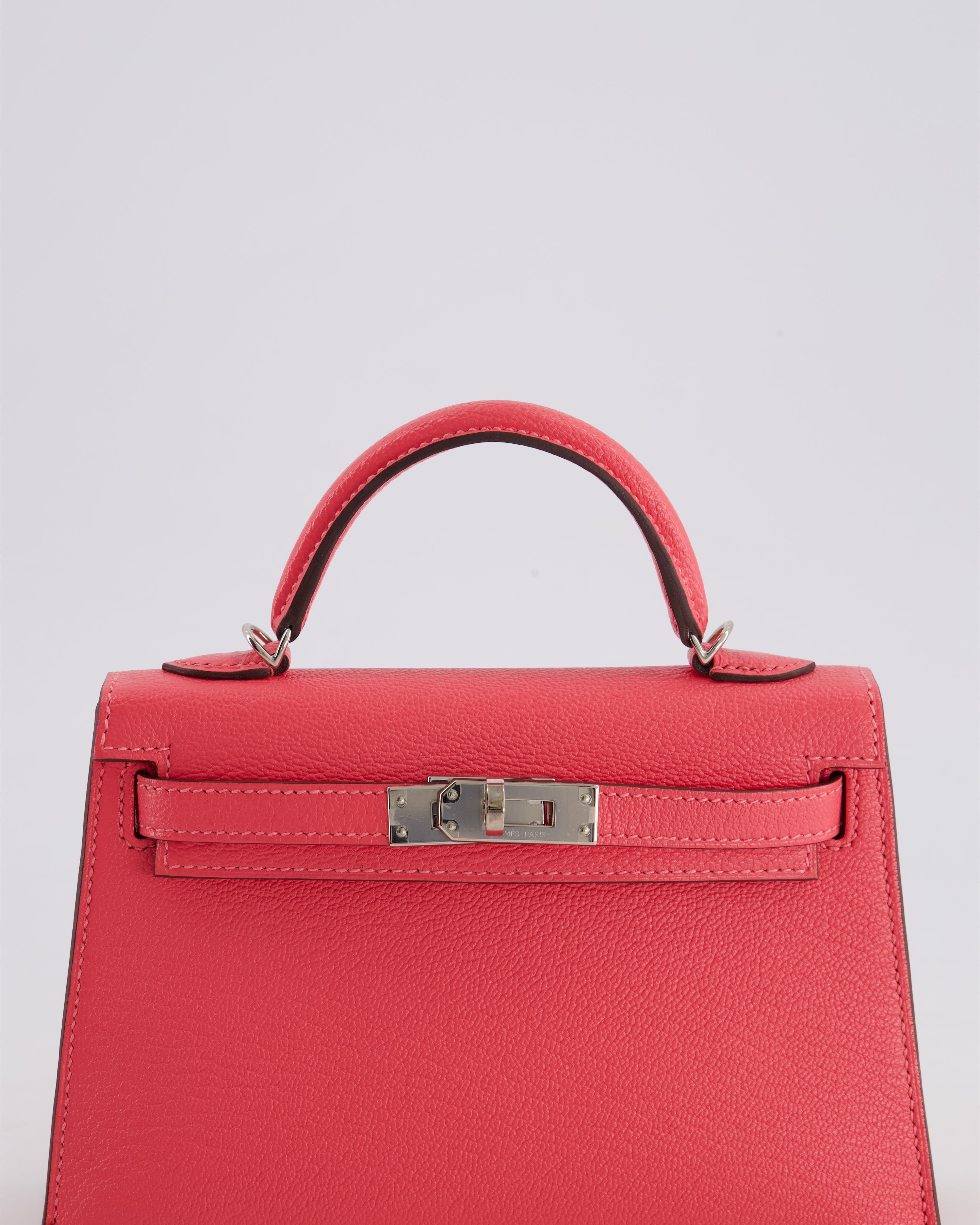 *HOT* Hermès Mini Kelly II 20 Bag in Rose Lipstick Chevre Mysore Leather with Palladium Hardware
