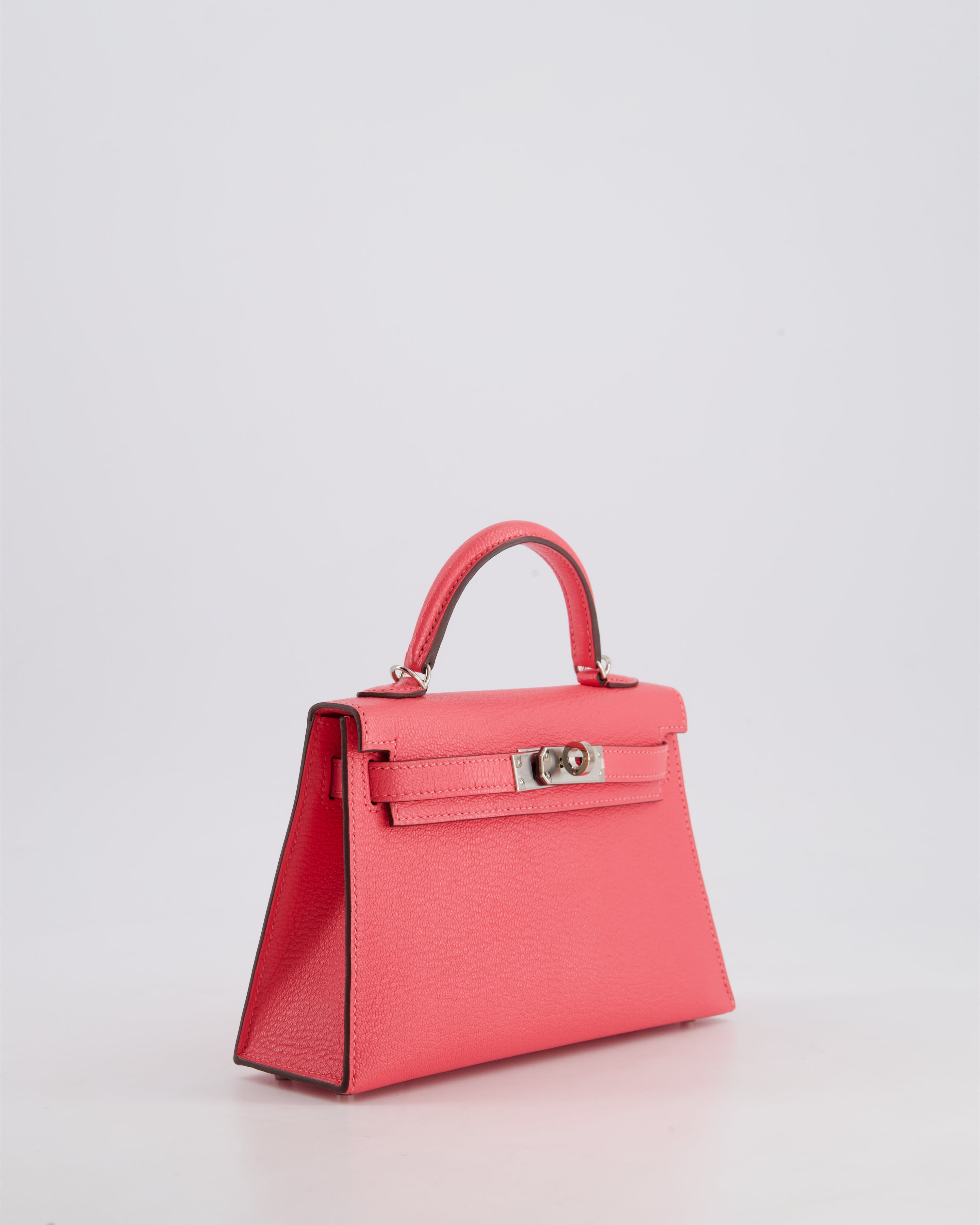 *HOT* Hermès Mini Kelly II 20 Bag in Rose Lipstick Chevre Mysore Leather with Palladium Hardware