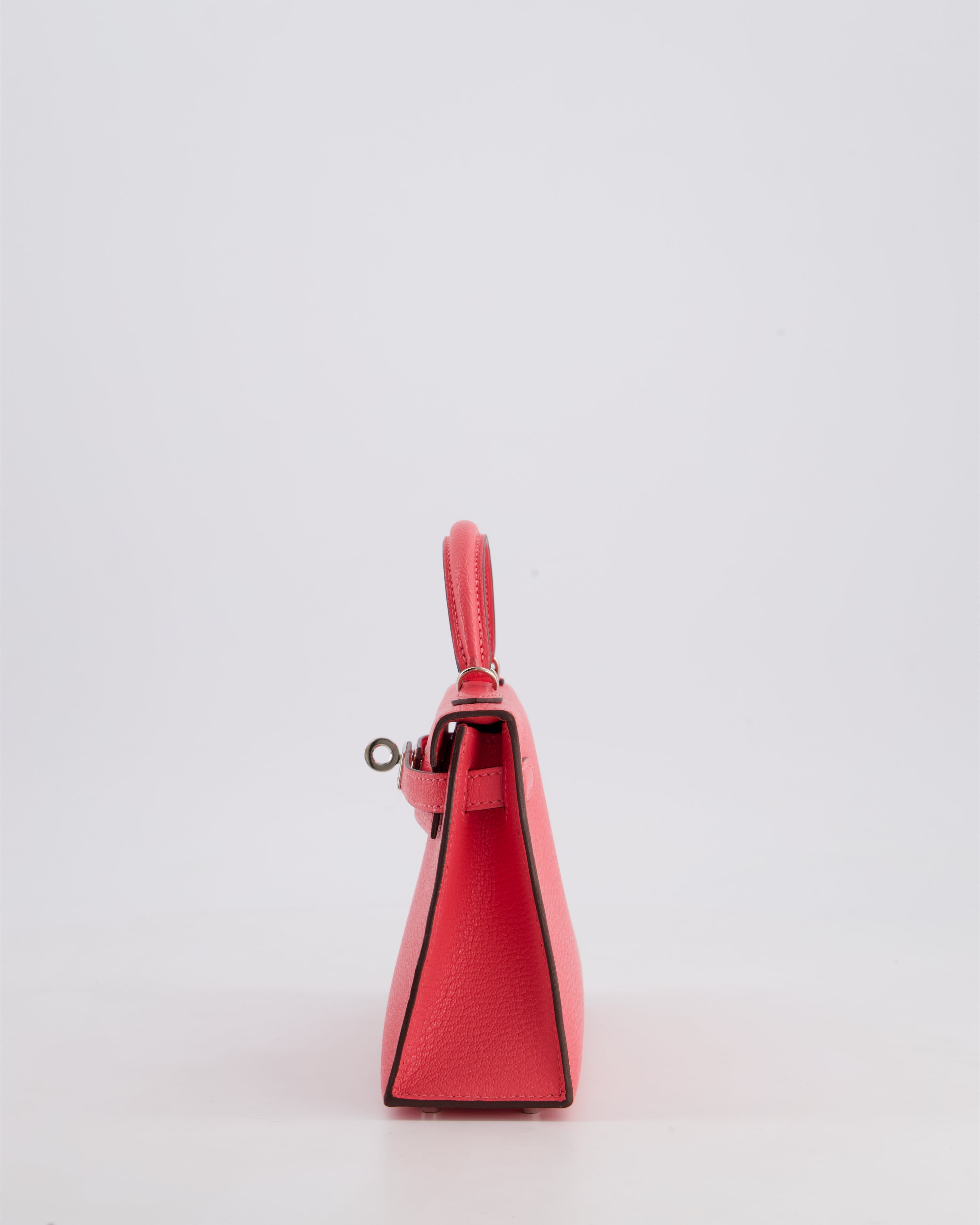 *HOT* Hermès Mini Kelly II 20 Bag in Rose Lipstick Chevre Mysore Leather with Palladium Hardware