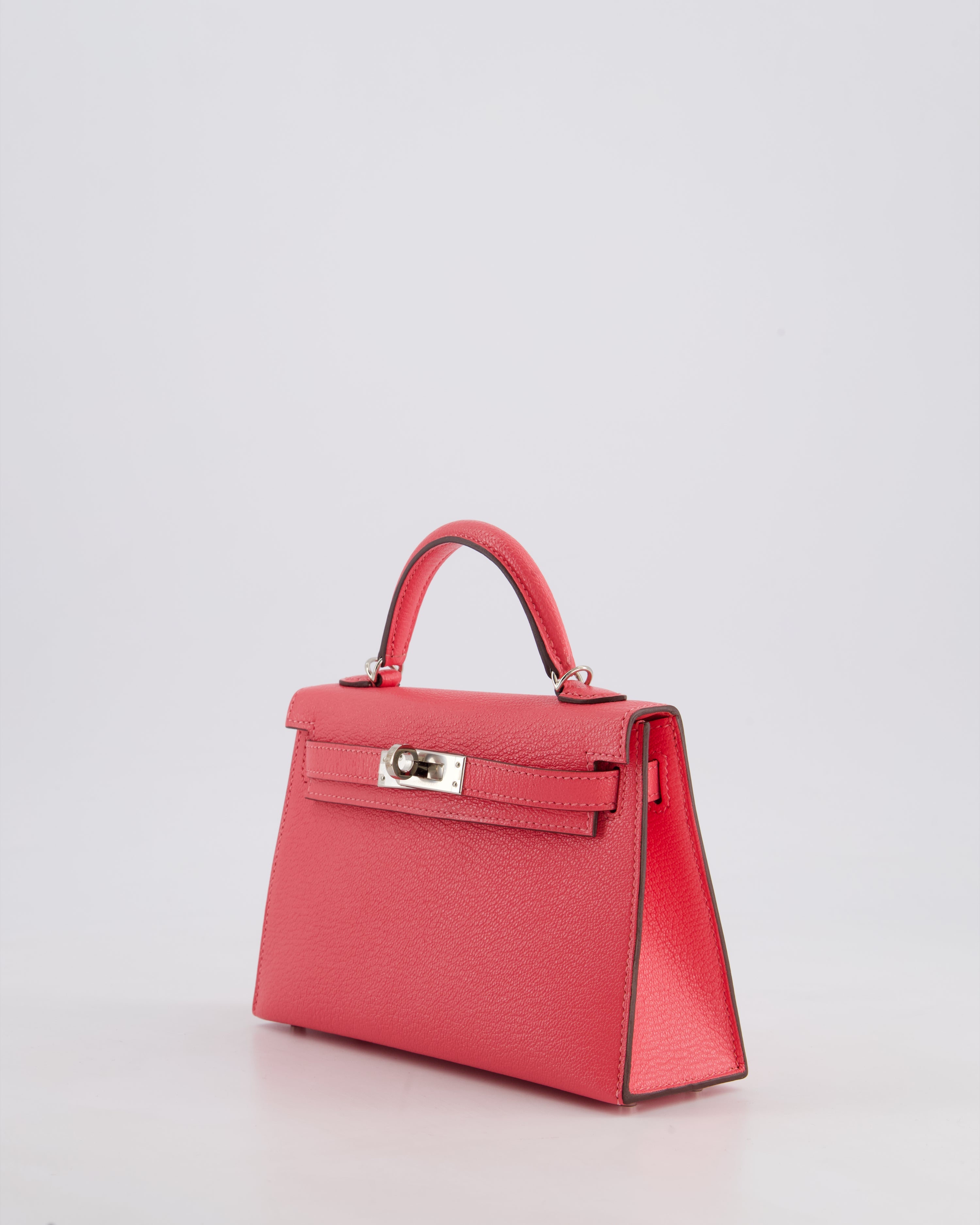 *HOT* Hermès Mini Kelly II 20 Bag in Rose Lipstick Chevre Mysore Leather with Palladium Hardware