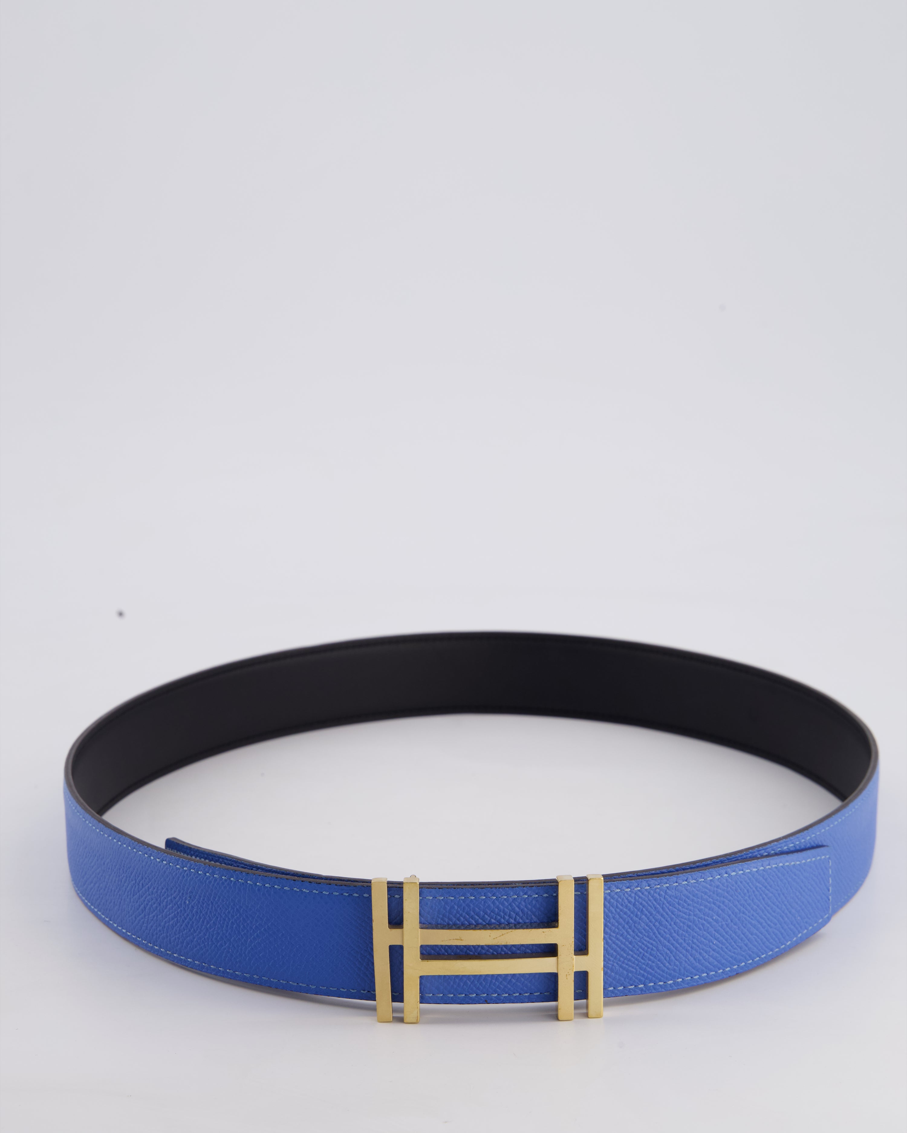 Hermès Blue & Black Reversible Constance Belt with Gold H Au Carre Buckle Size 85cm