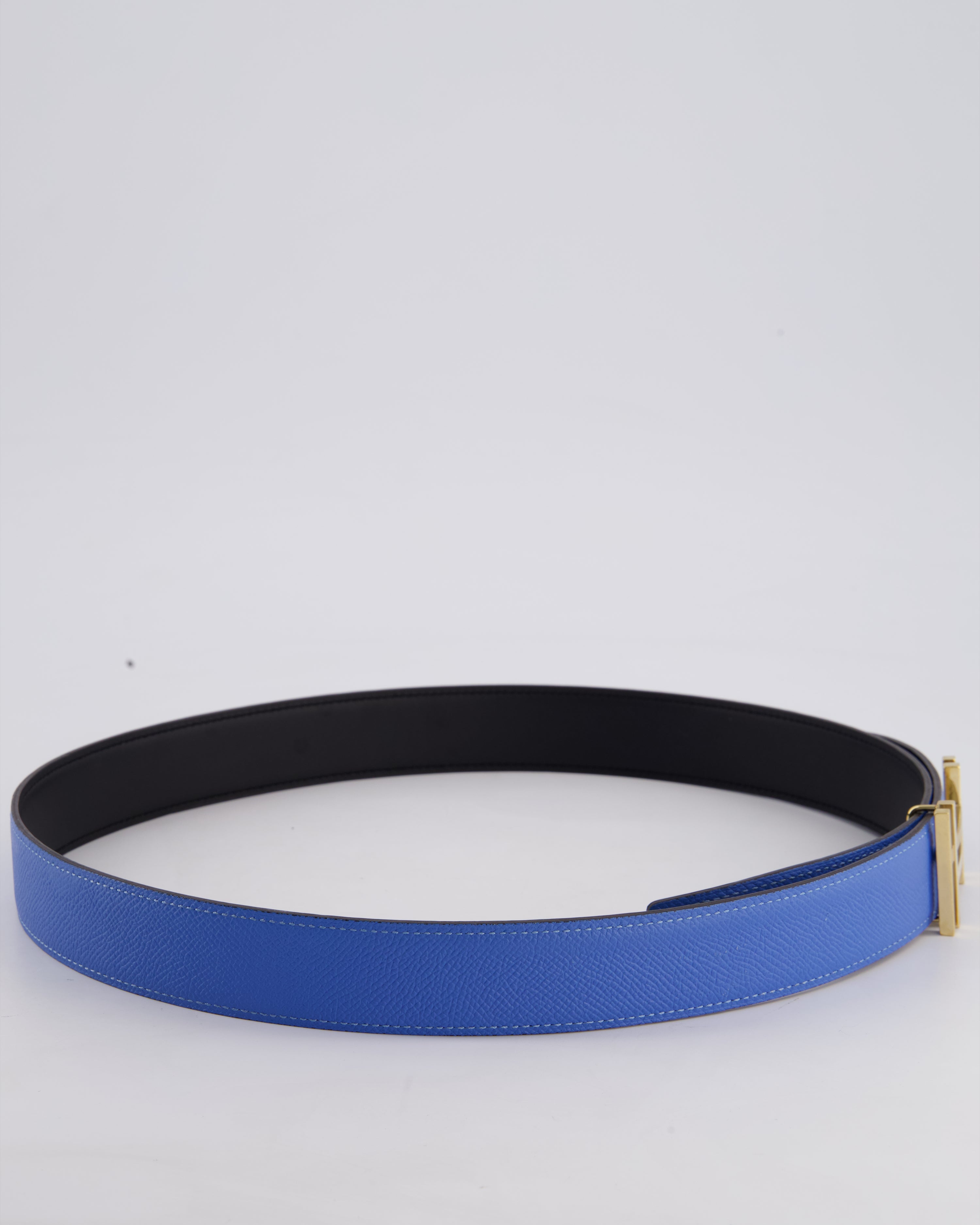 Hermès Blue & Black Reversible Constance Belt with Gold H Au Carre Buckle Size 85cm