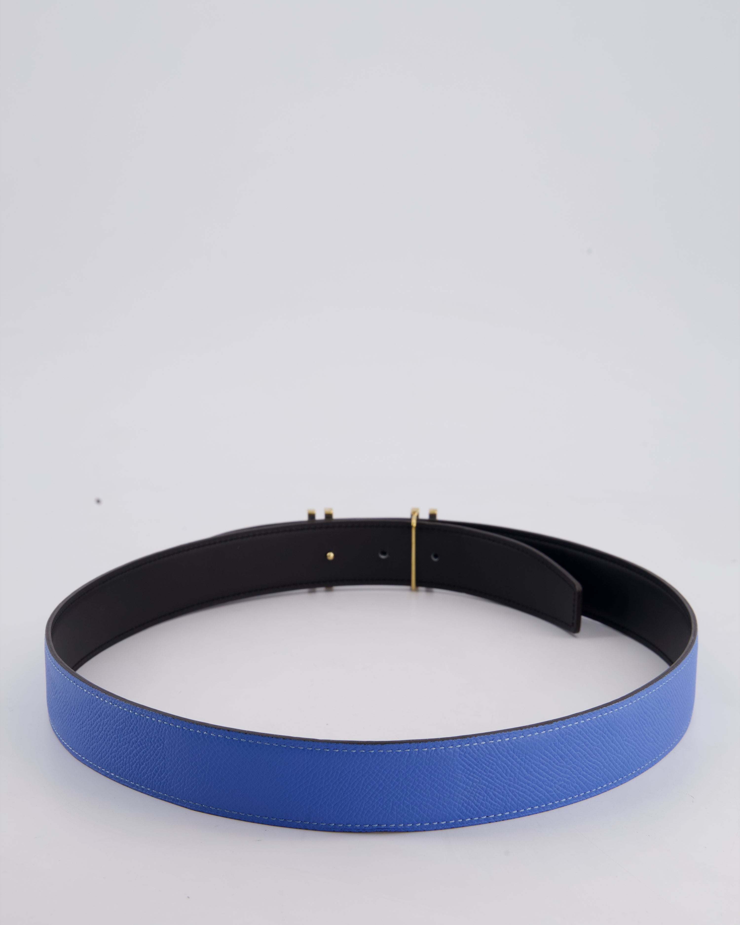 Hermès Blue & Black Reversible Constance Belt with Gold H Au Carre Buckle Size 85cm