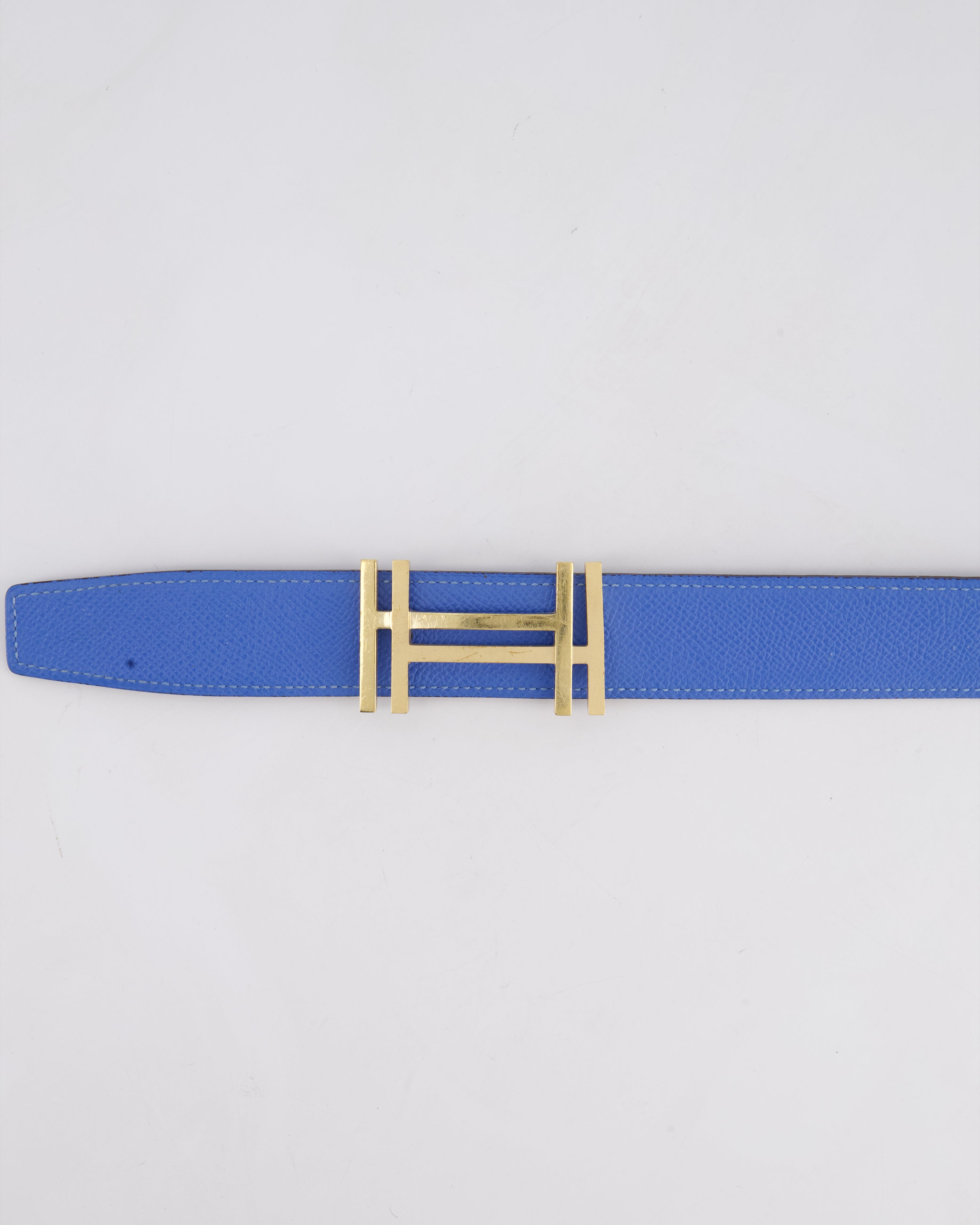Hermès Blue & Black Reversible Constance Belt with Gold H Au Carre Buckle Size 85cm