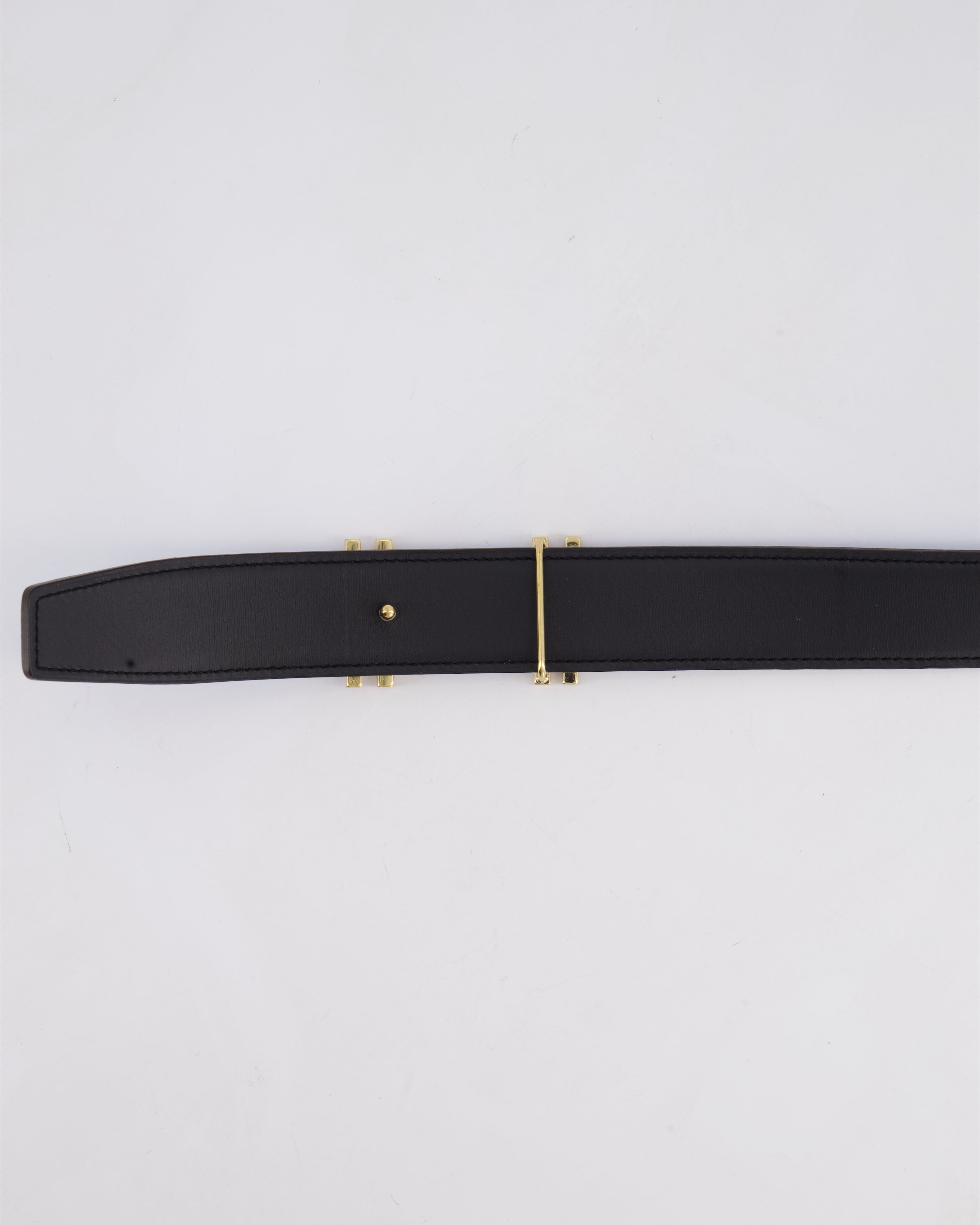 Hermès Blue & Black Reversible Constance Belt with Gold H Au Carre Buckle Size 85cm