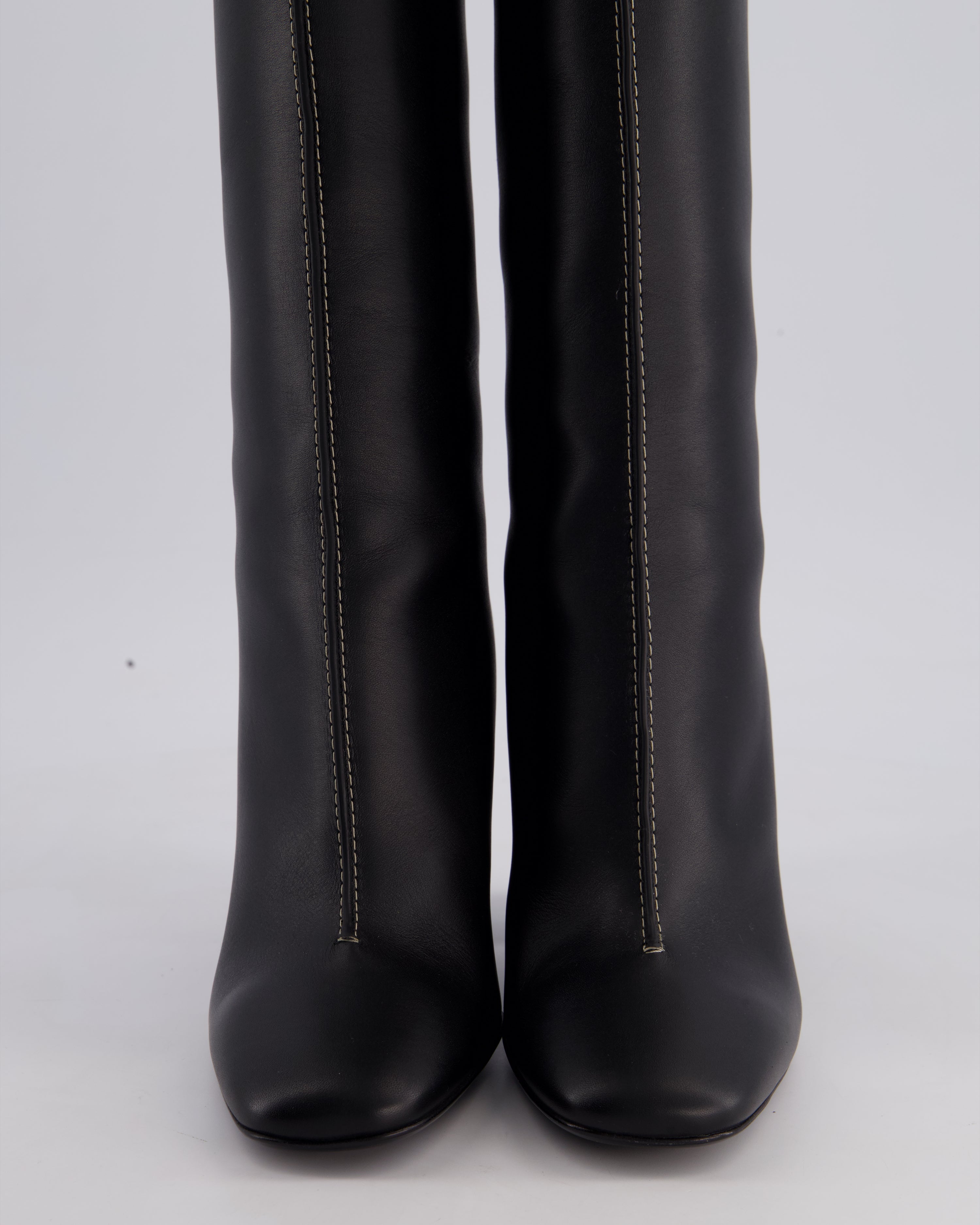 Hermès Black Dressage High Boots with White Contrast Stitch Details Size EU 37