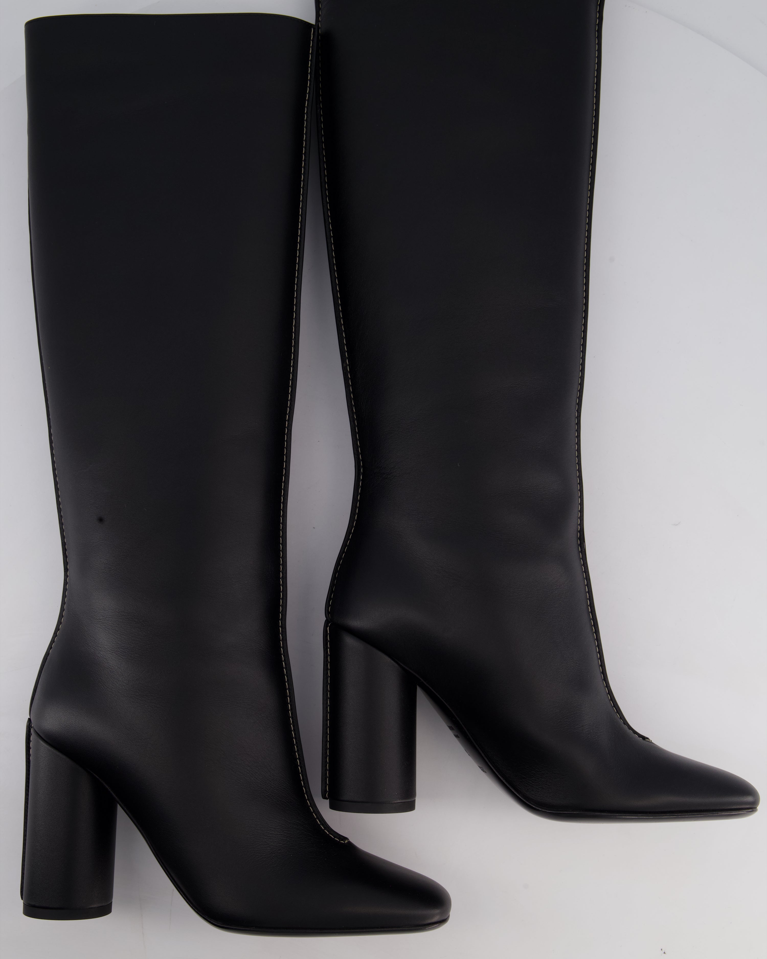 Hermès Black Dressage High Boots with White Contrast Stitch Details Size EU 37