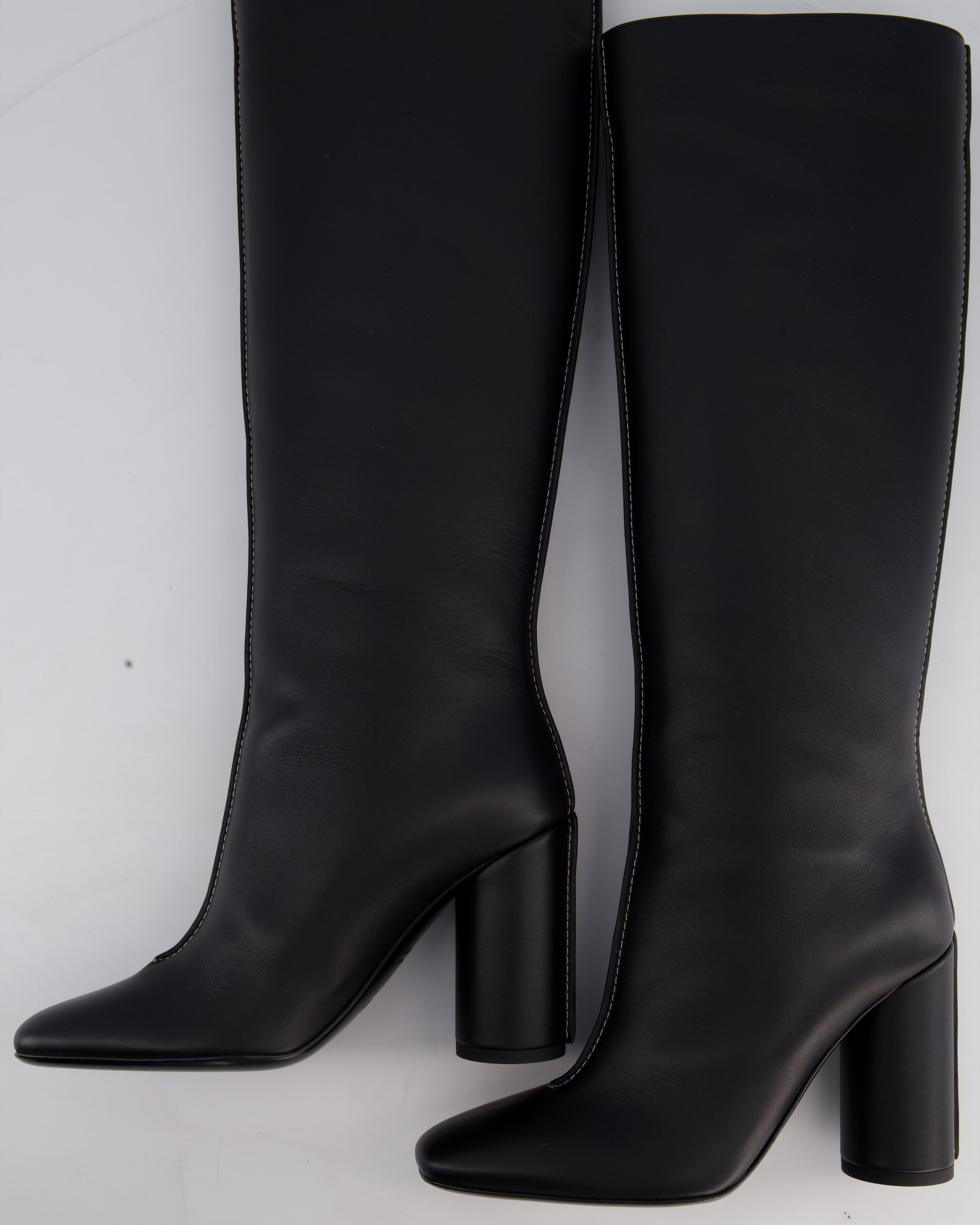Hermès Black Dressage High Boots with White Contrast Stitch Details Size EU 37