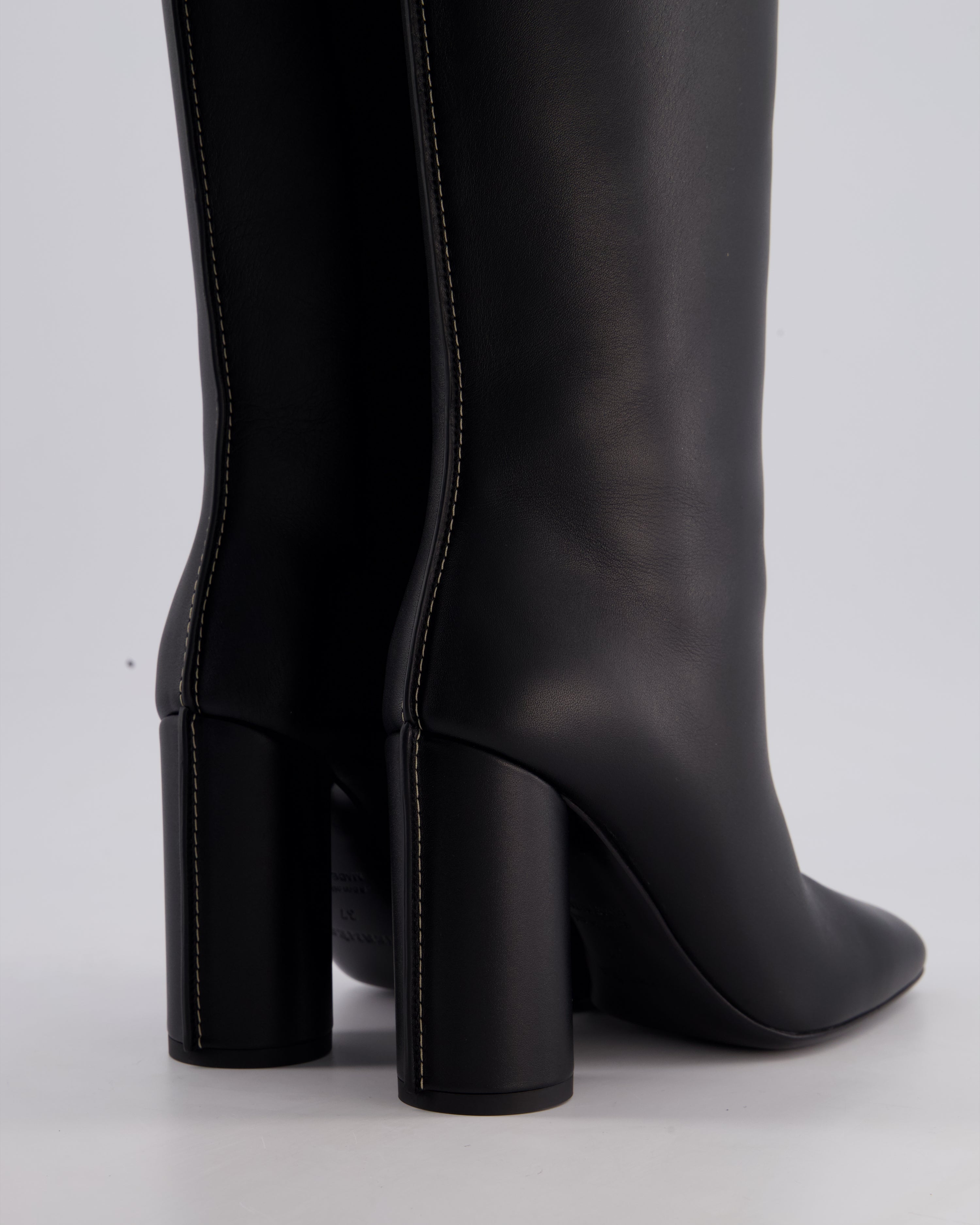 Hermès Black Dressage High Boots with White Contrast Stitch Details Size EU 37