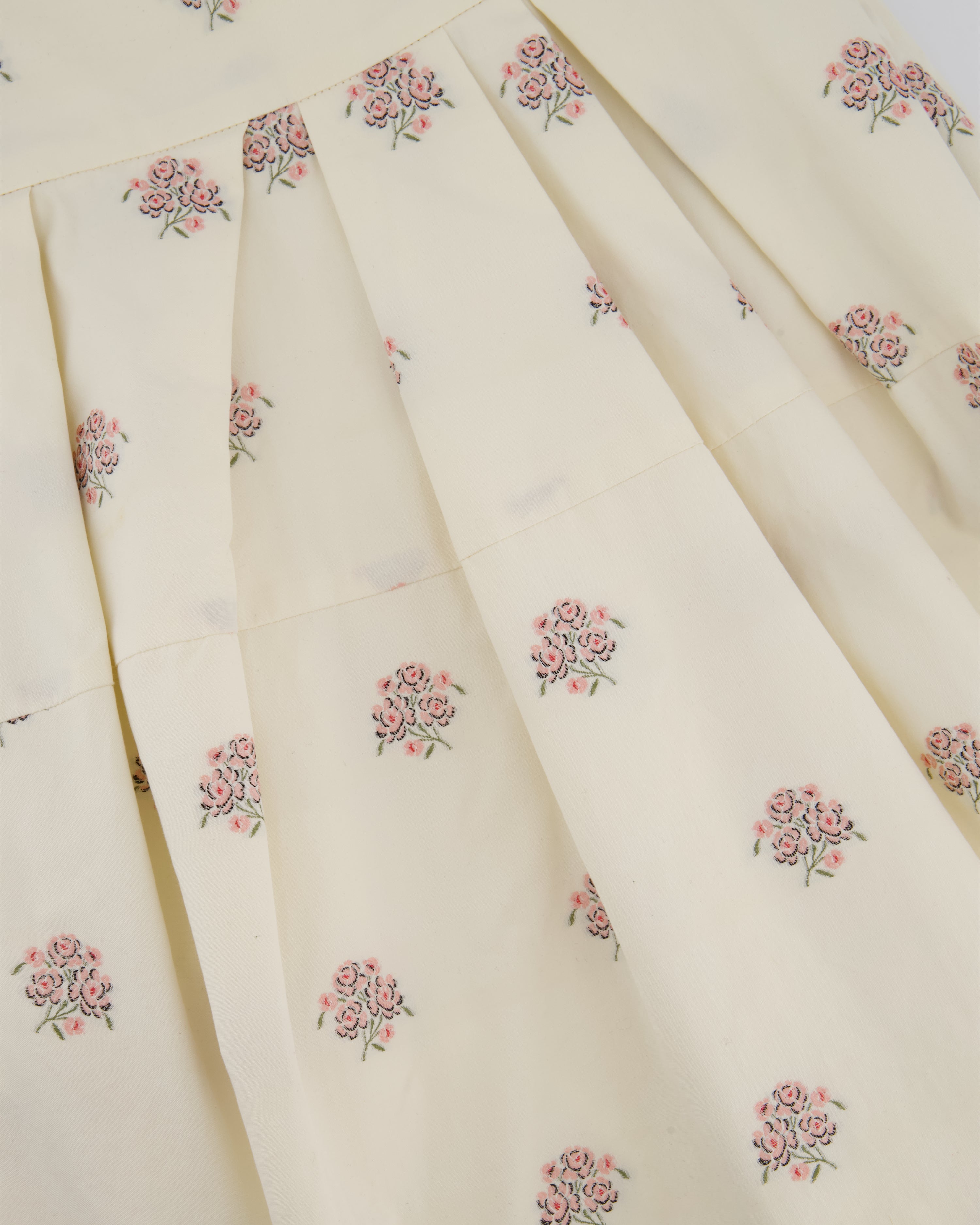 Christian Dior Cream and Pink Floral Print High-Waisted Mini Skirt with Pleated Detail Size FR 34 (UK 6)