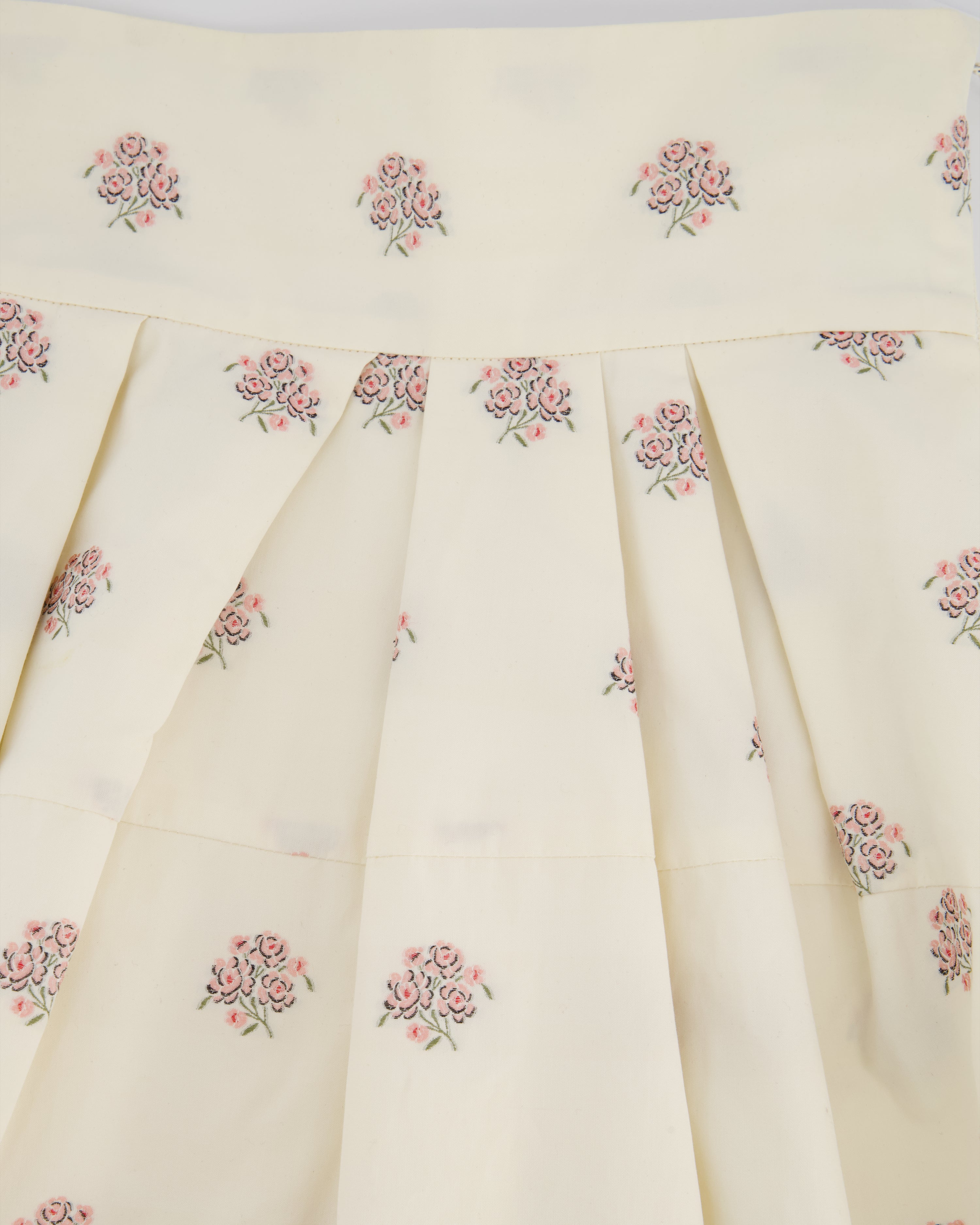 Christian Dior Cream and Pink Floral Print High-Waisted Mini Skirt with Pleated Detail Size FR 34 (UK 6)