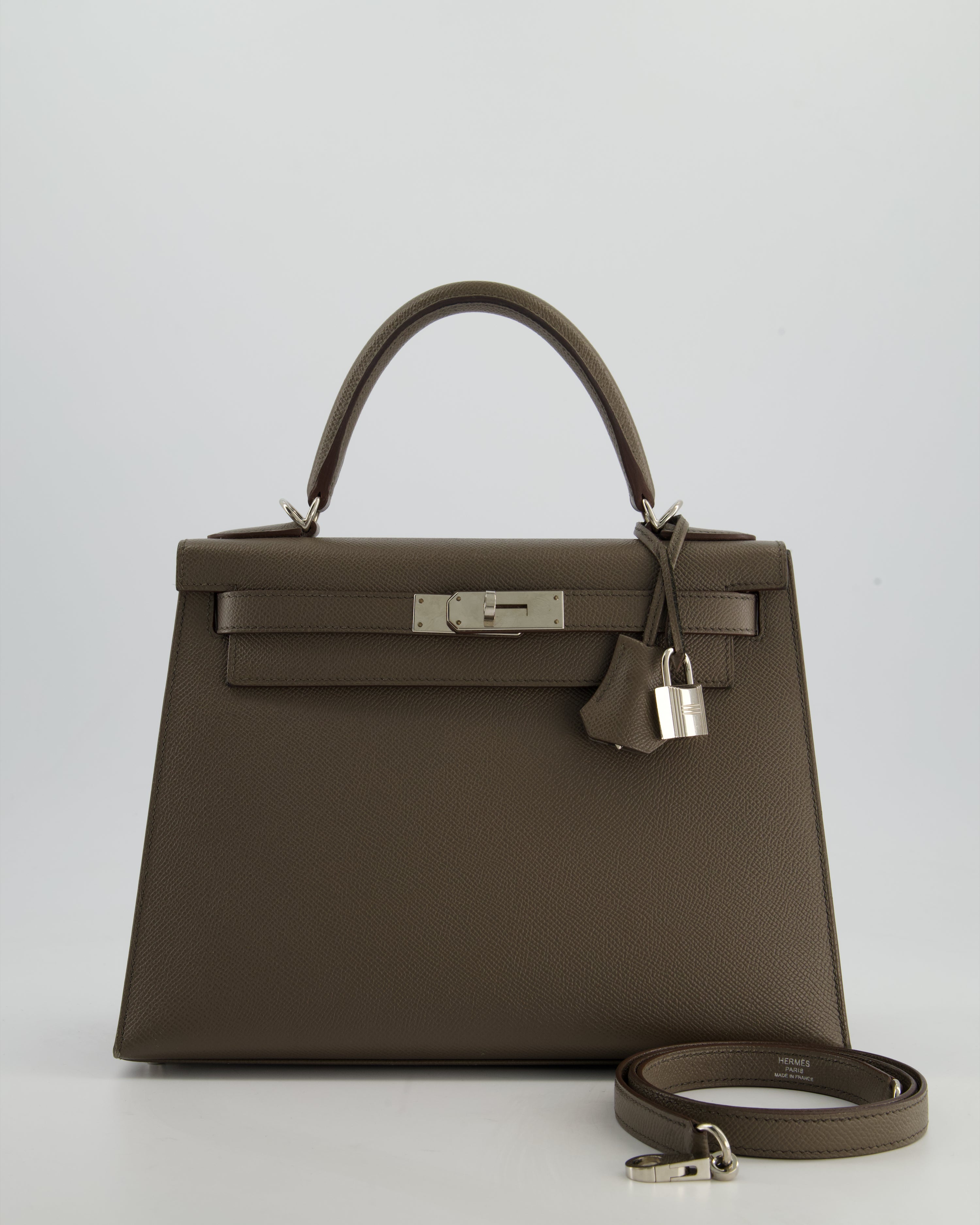 Hermès HSS Kelly 28 Sellier Bag in Gris Etain Epsom Leather with Palladium Hardware