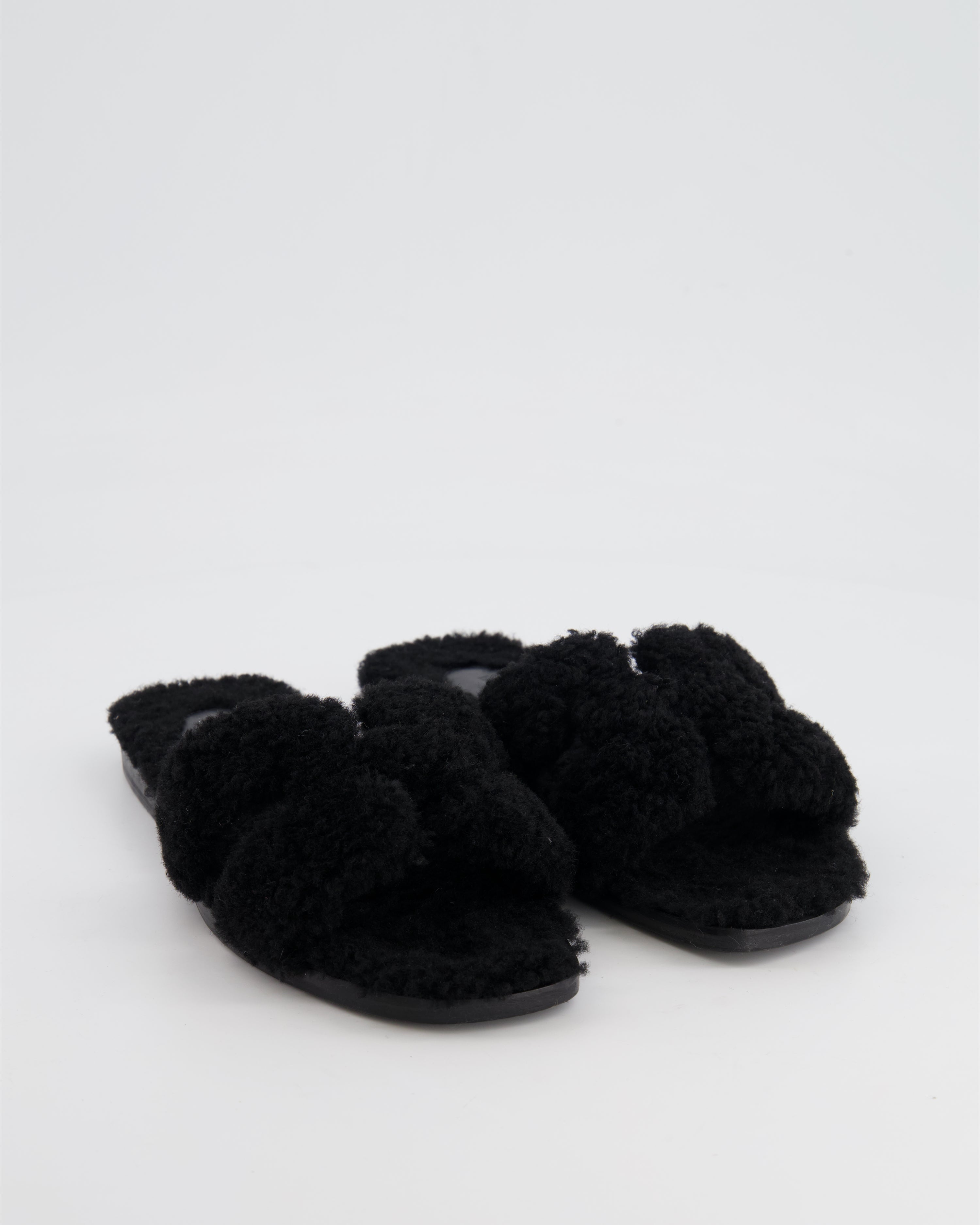 Hermès Black Shearling Oran Sandal Size EU 37