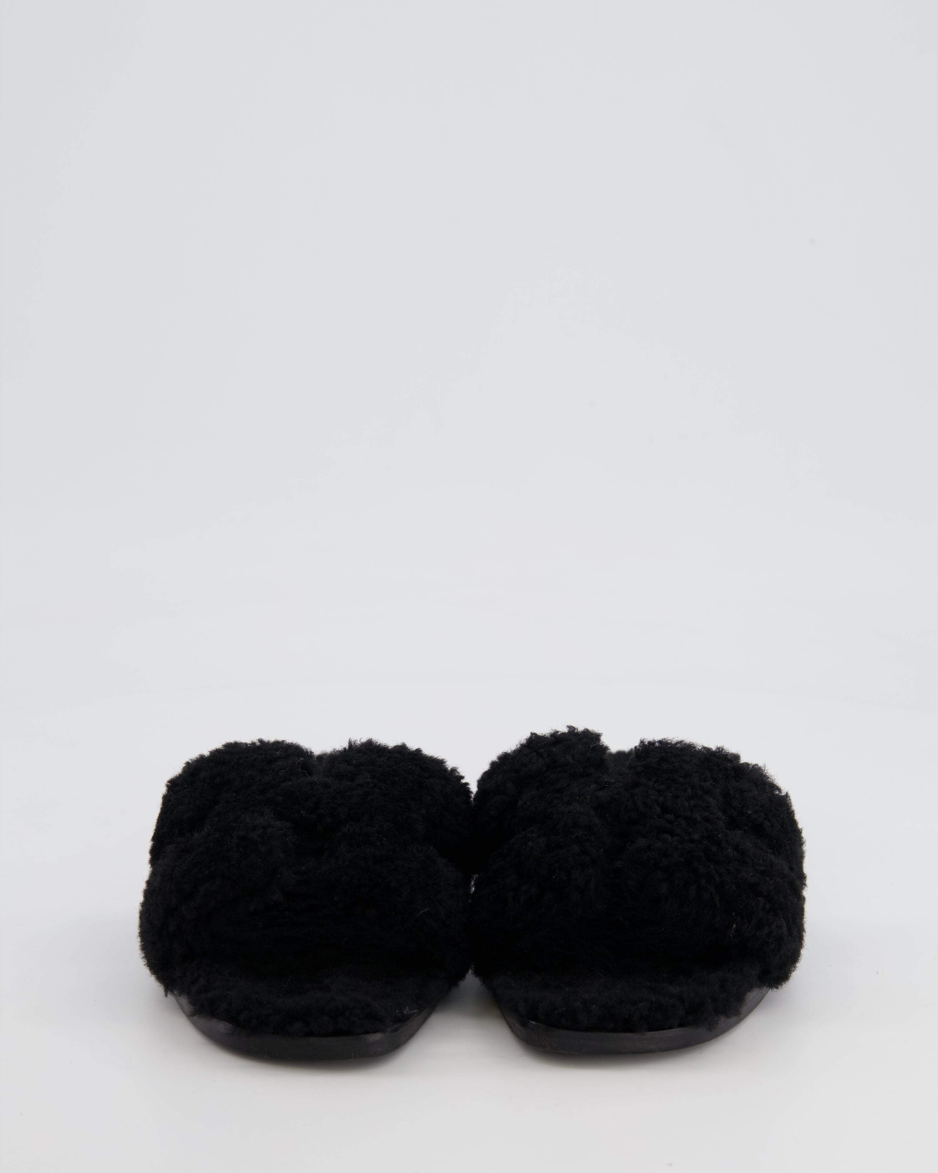 Hermès Black Shearling Oran Sandal Size EU 37