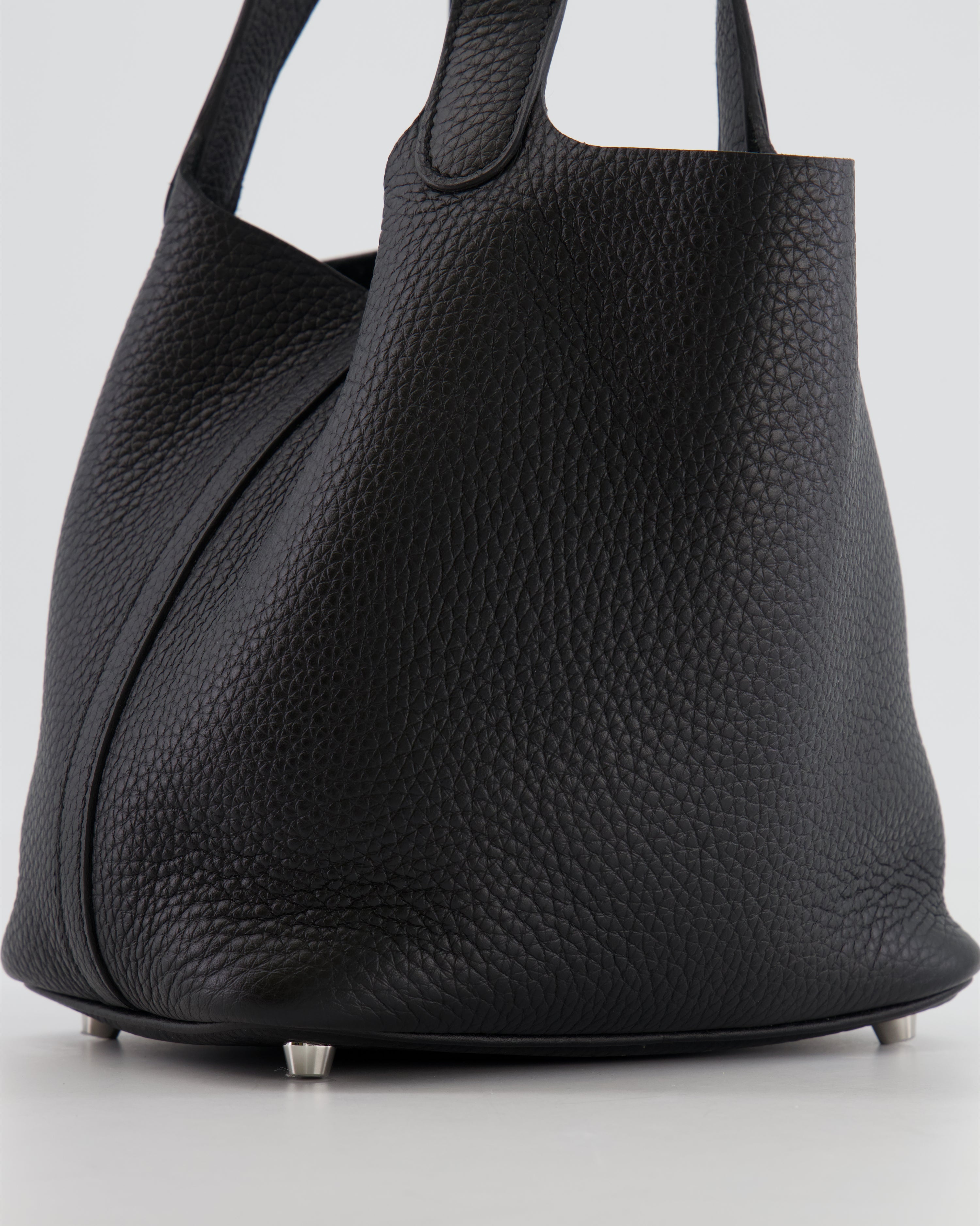 Hermes Picotin 18cm Lock Bag in Noir Clemence Leather with Palladium Hardware