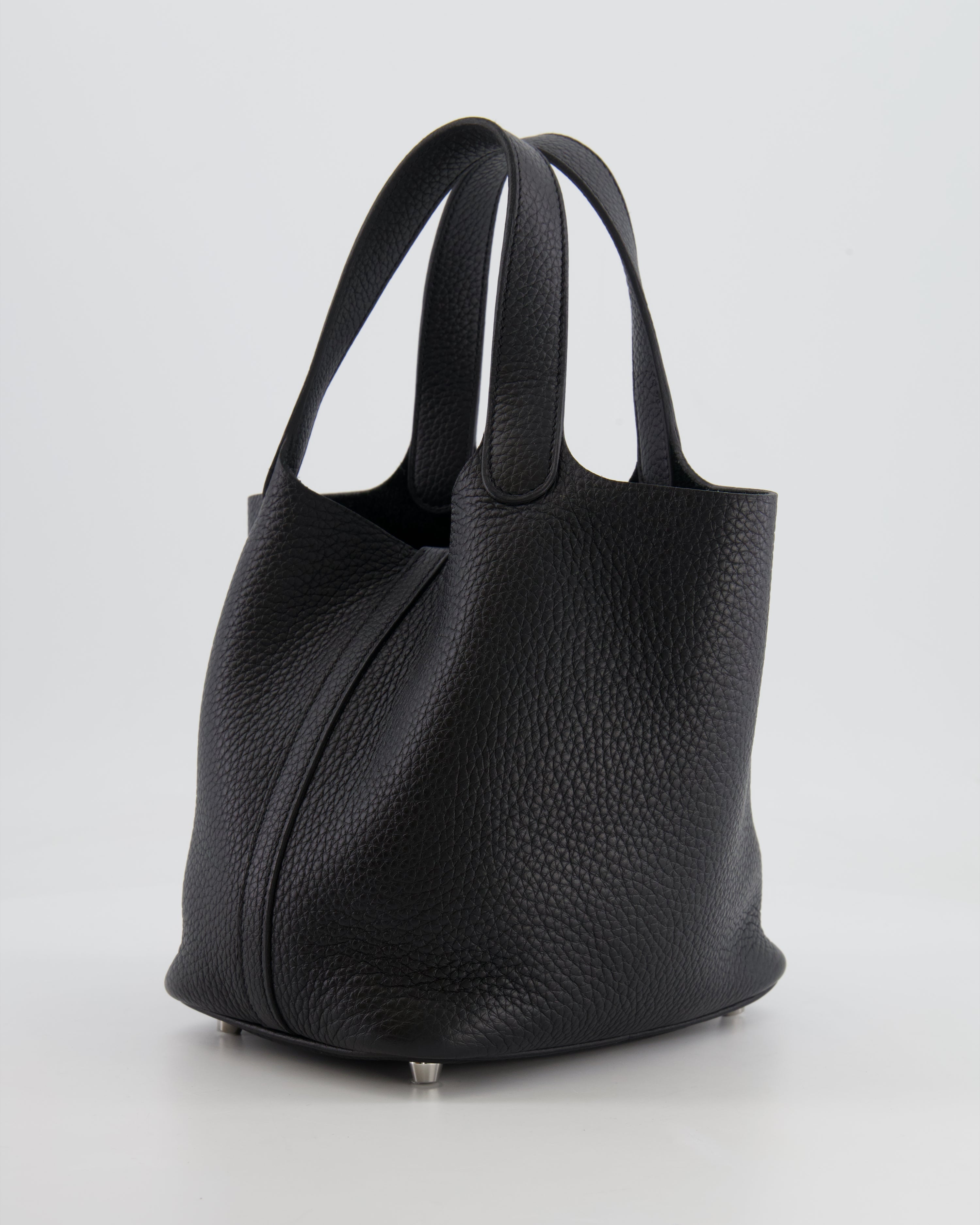 Hermes Picotin 18cm Lock Bag in Noir Clemence Leather with Palladium Hardware