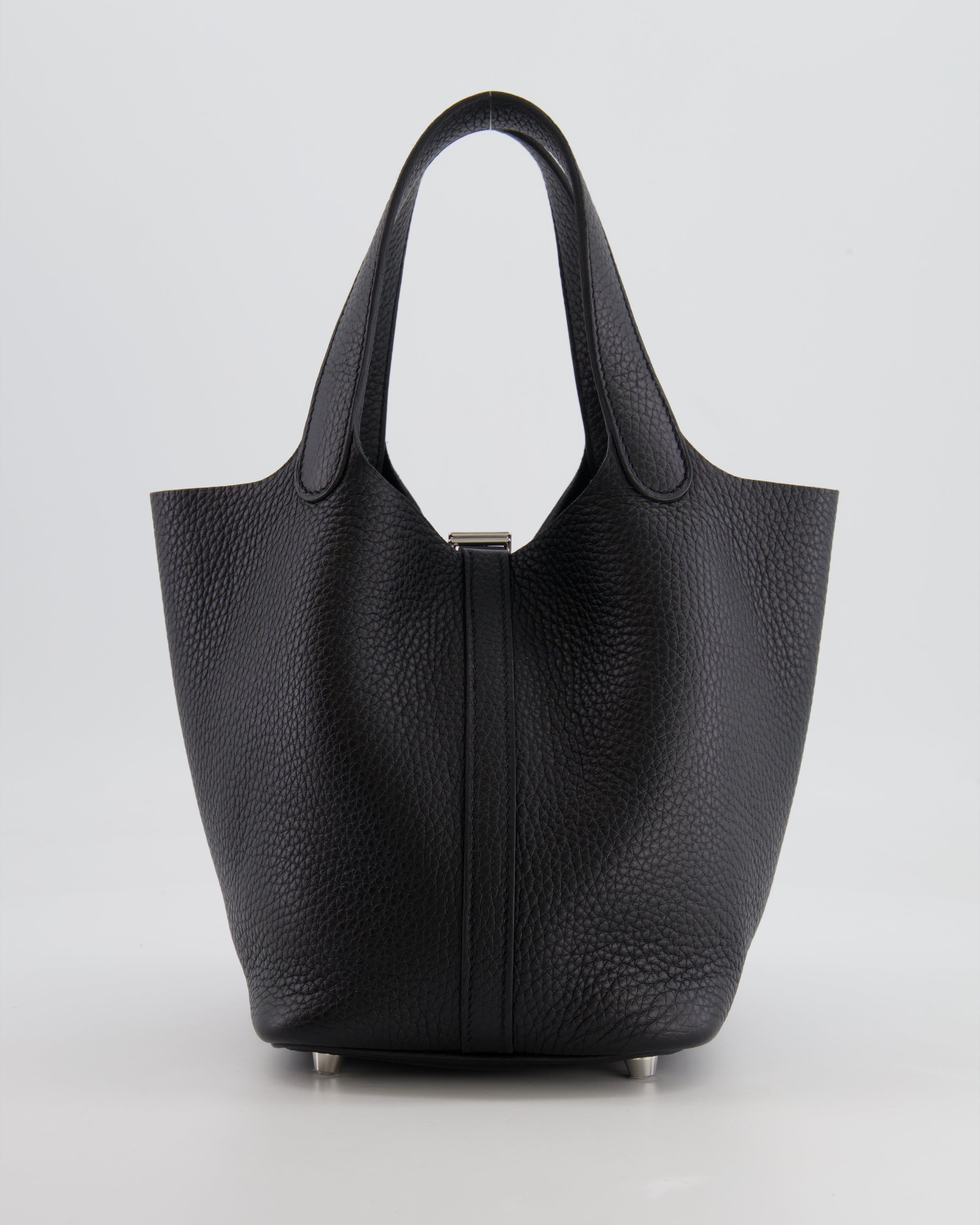 Hermes Picotin 18cm Lock Bag in Noir Clemence Leather with Palladium Hardware