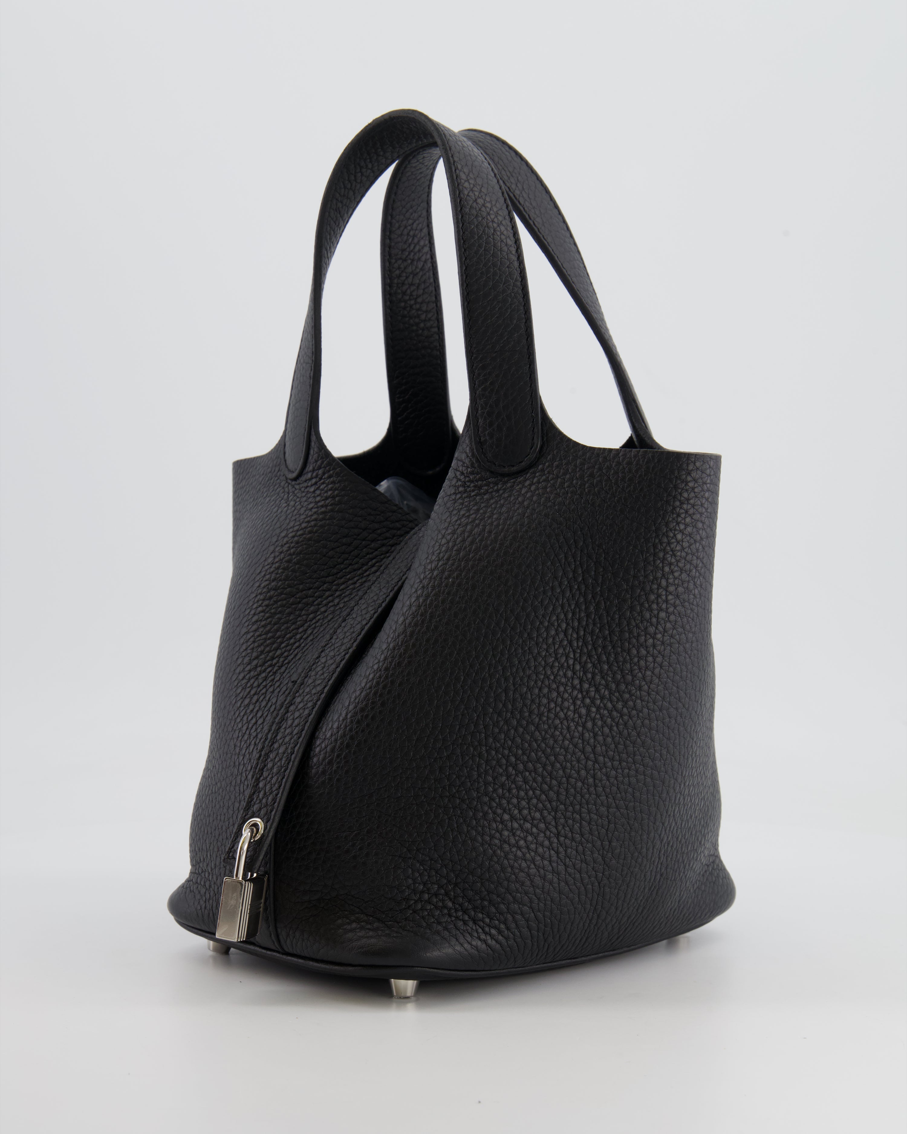 Hermes Picotin 18cm Lock Bag in Noir Clemence Leather with Palladium Hardware