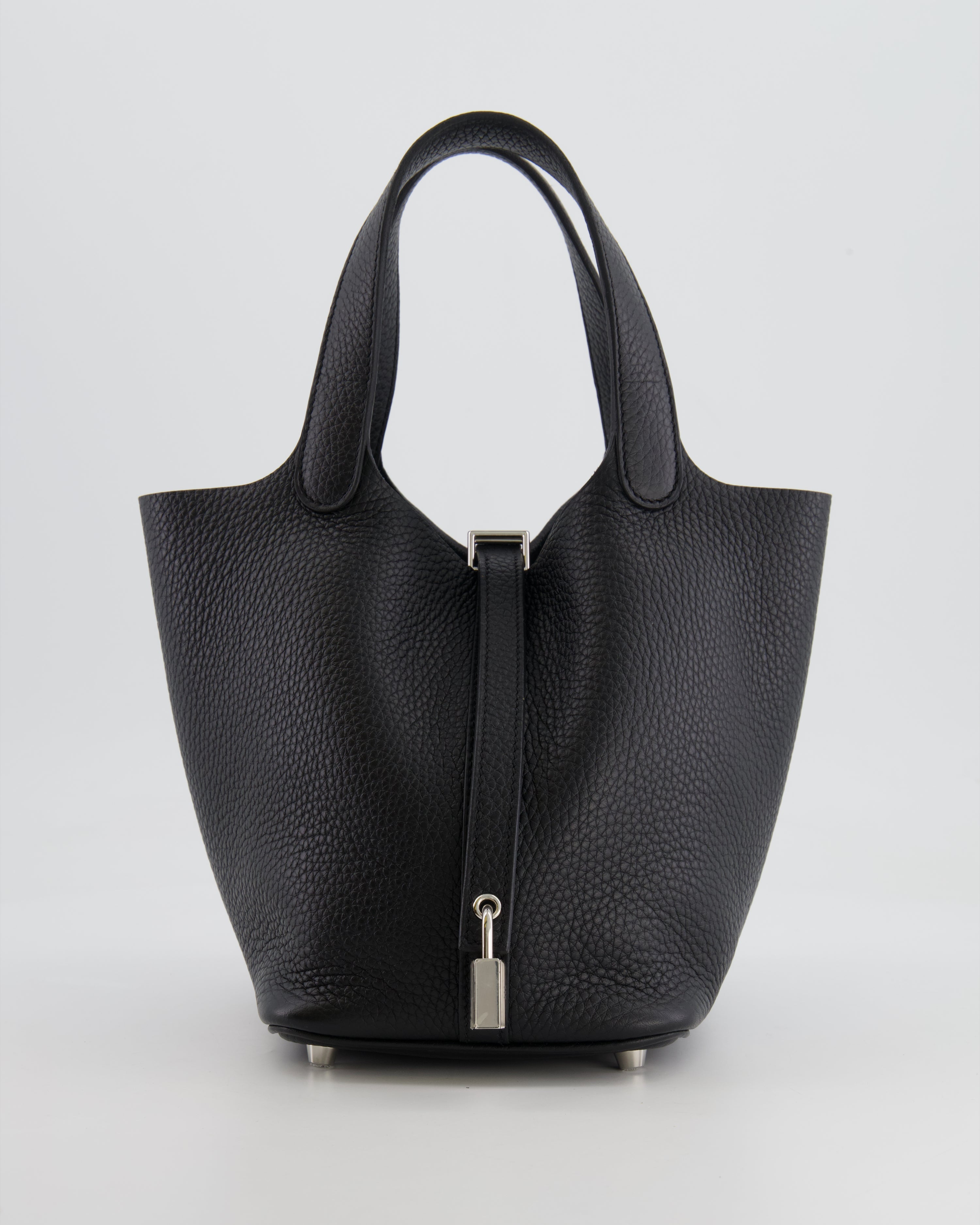 Hermes Picotin 18cm Lock Bag in Noir Clemence Leather with Palladium Hardware
