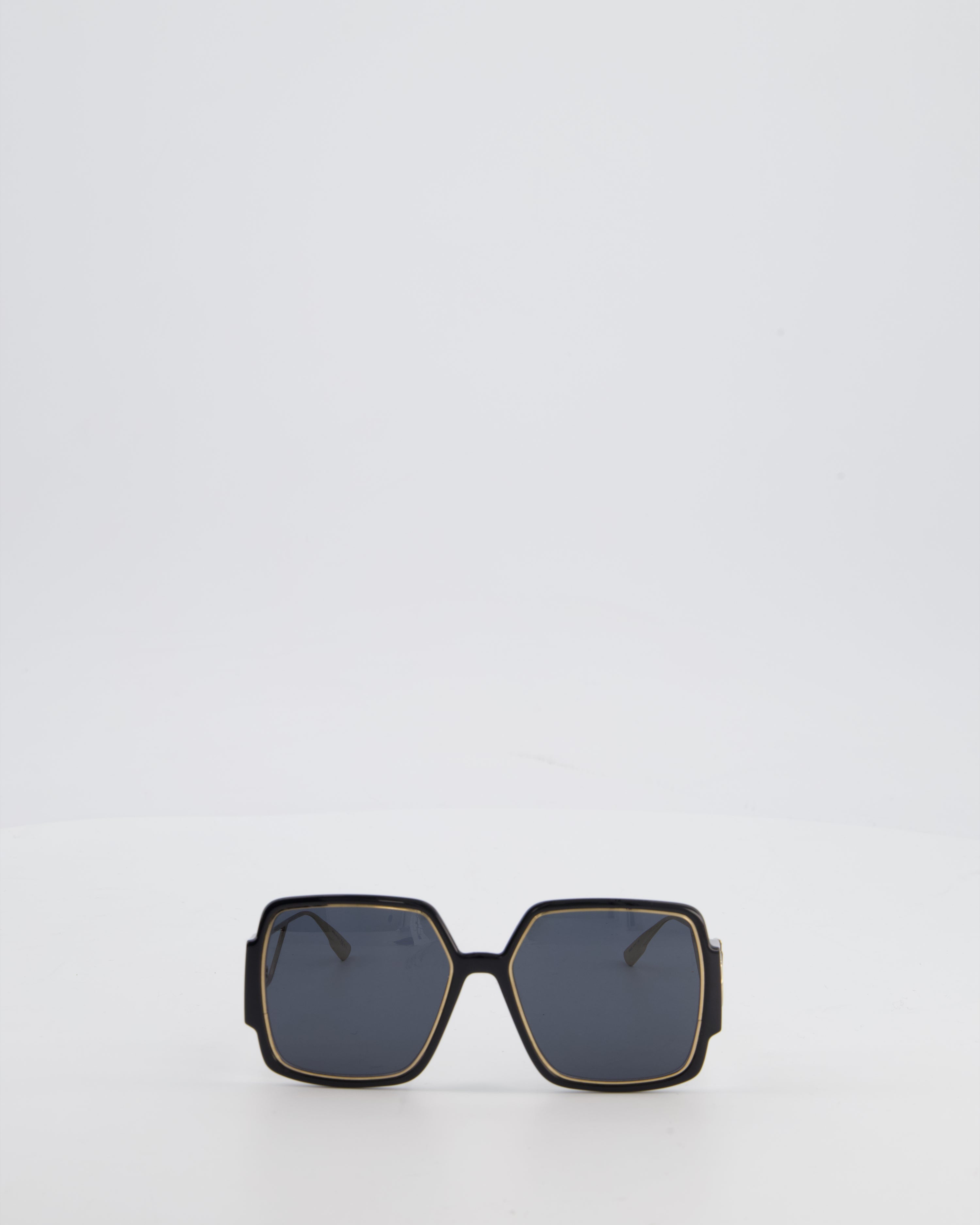 Christian Dior Black 30 Montaigne Geometric Acetate Frame Sunglasses with Gold Arms Detail
