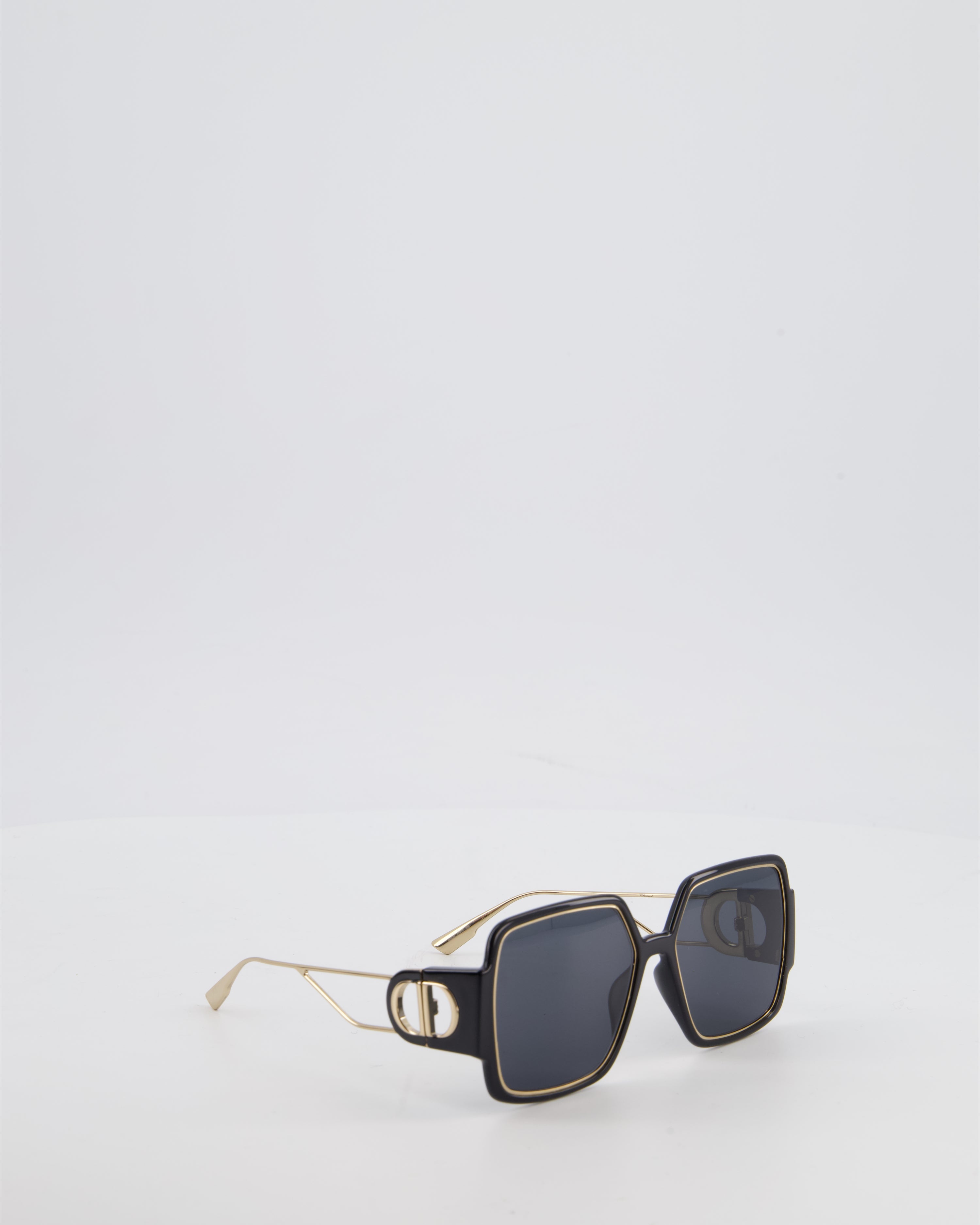 Christian Dior Black 30 Montaigne Geometric Acetate Frame Sunglasses with Gold Arms Detail