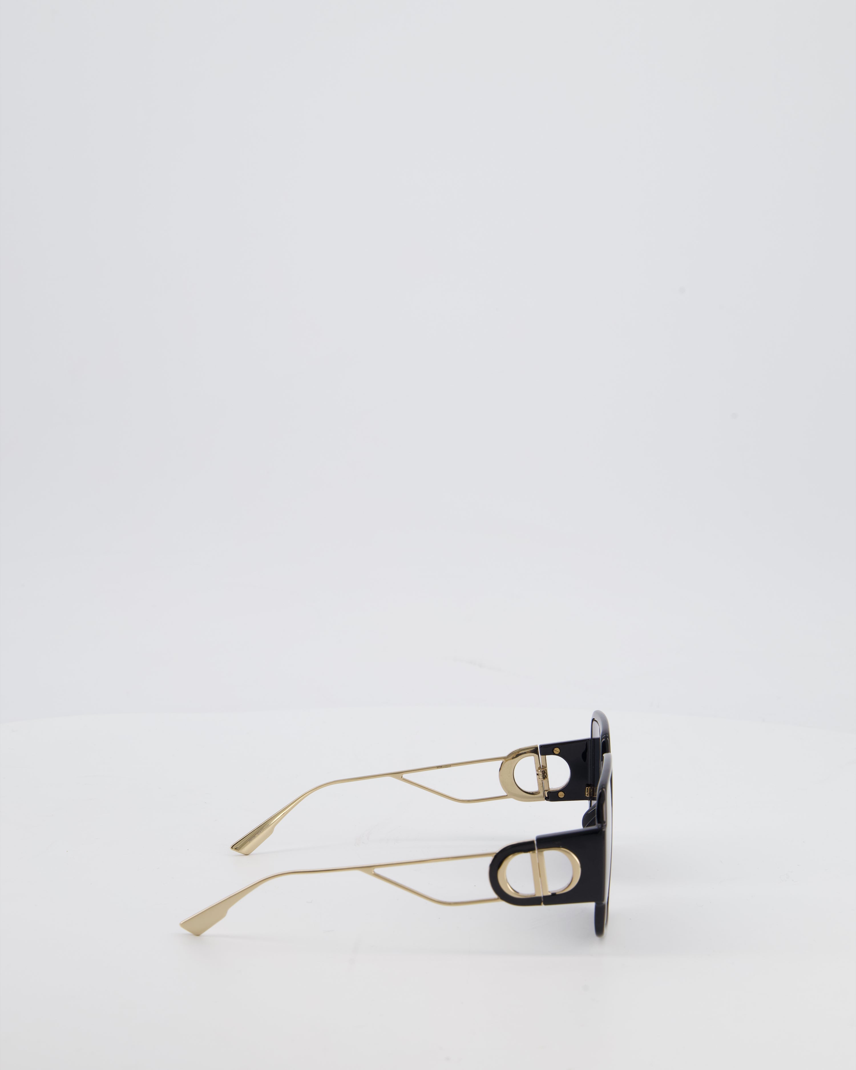 Christian Dior Black 30 Montaigne Geometric Acetate Frame Sunglasses with Gold Arms Detail