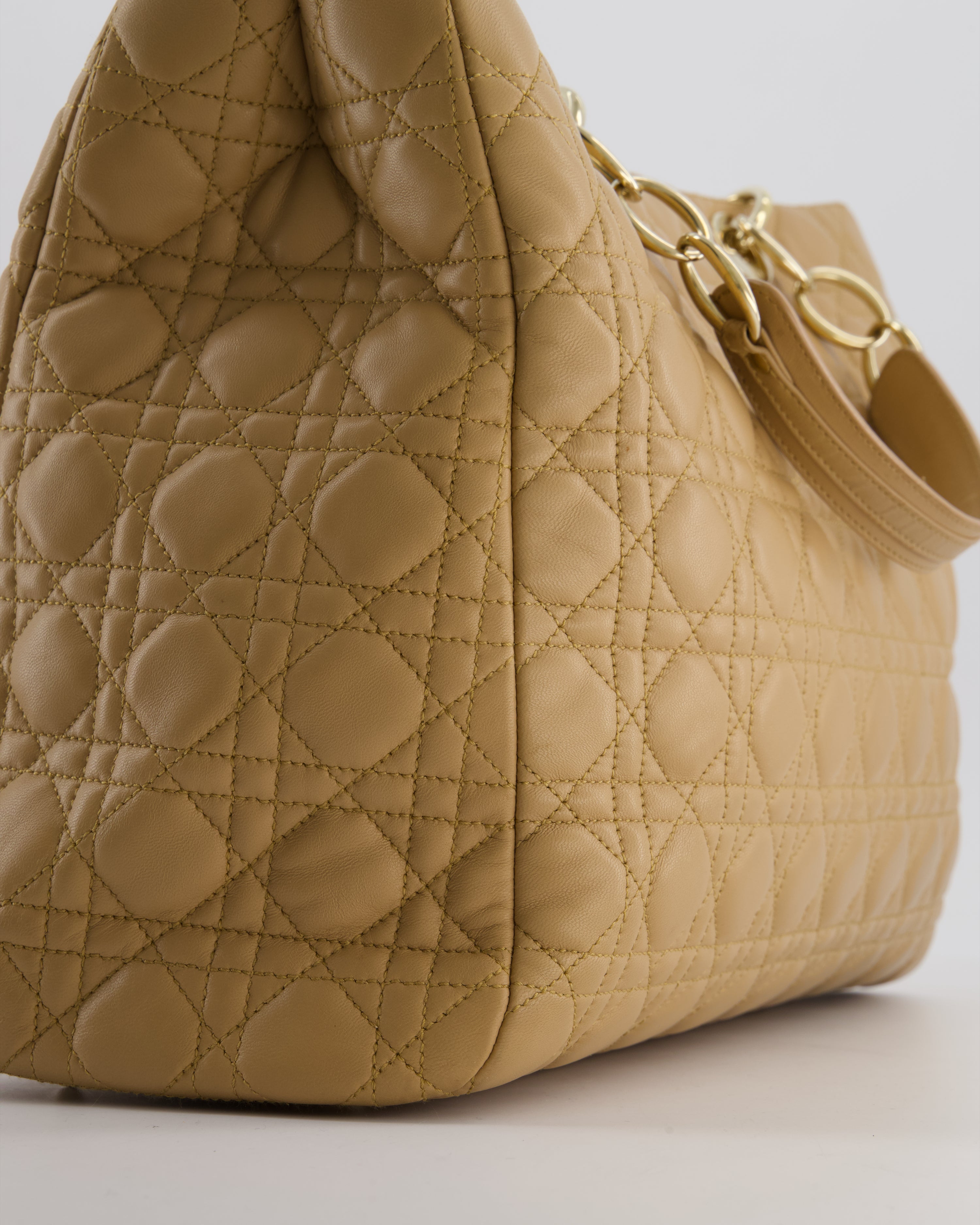Christian Dior Cannage Tote in Beige Quilted Lambskin with Champagne Gold Hardware