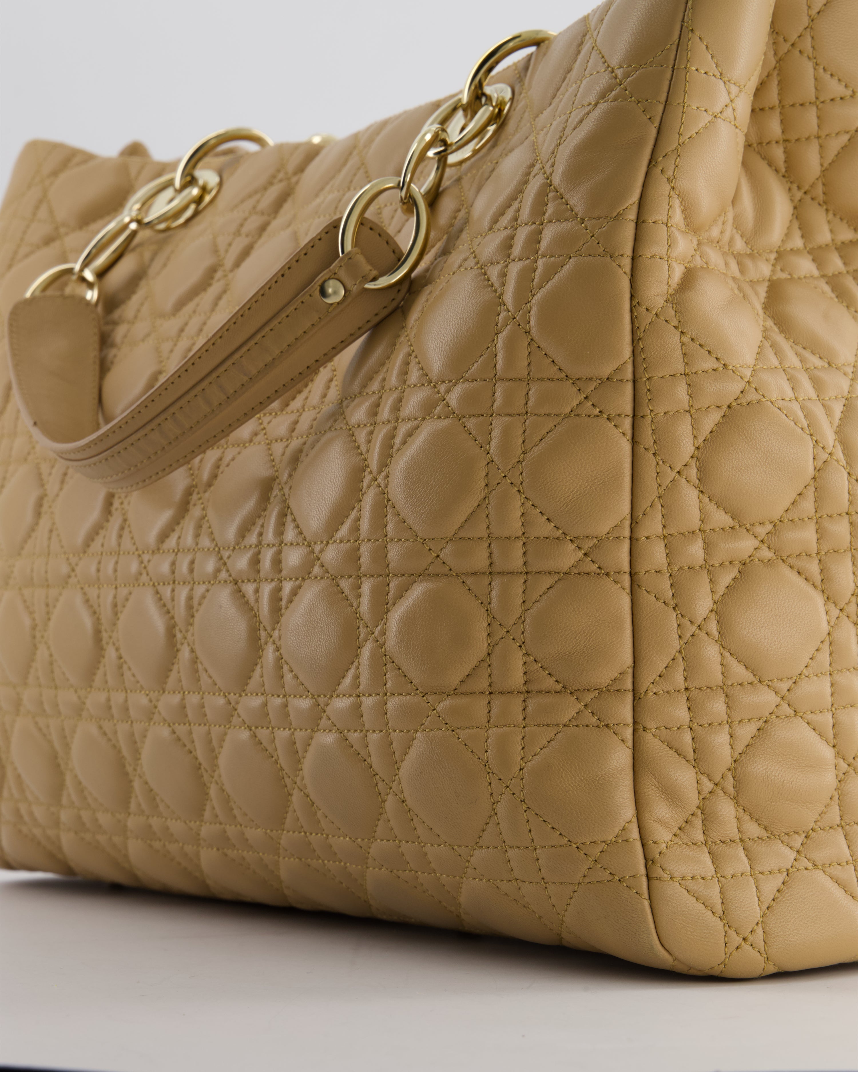 Christian Dior Cannage Tote in Beige Quilted Lambskin with Champagne Gold Hardware