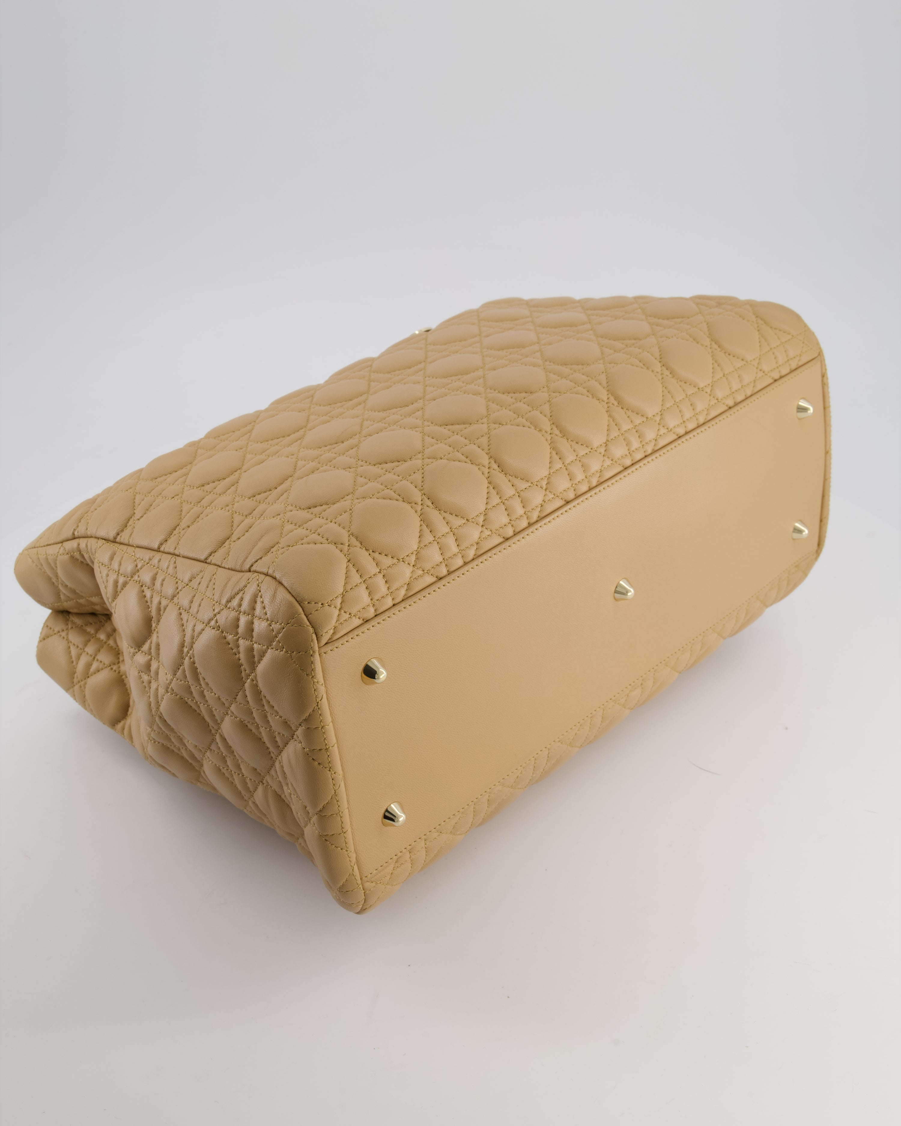 Christian Dior Cannage Tote in Beige Quilted Lambskin with Champagne Gold Hardware